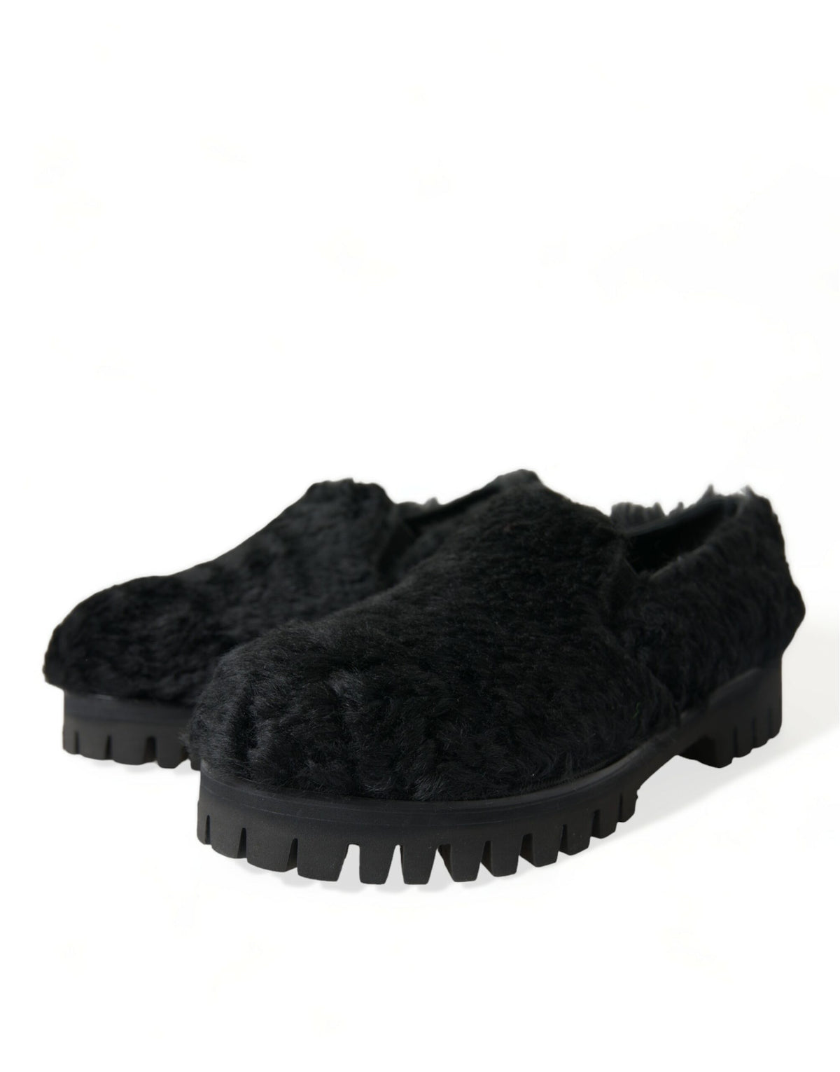 Dolce & Gabbana Zwarte Leren Slippers met Bont, Geklede Schoenen
