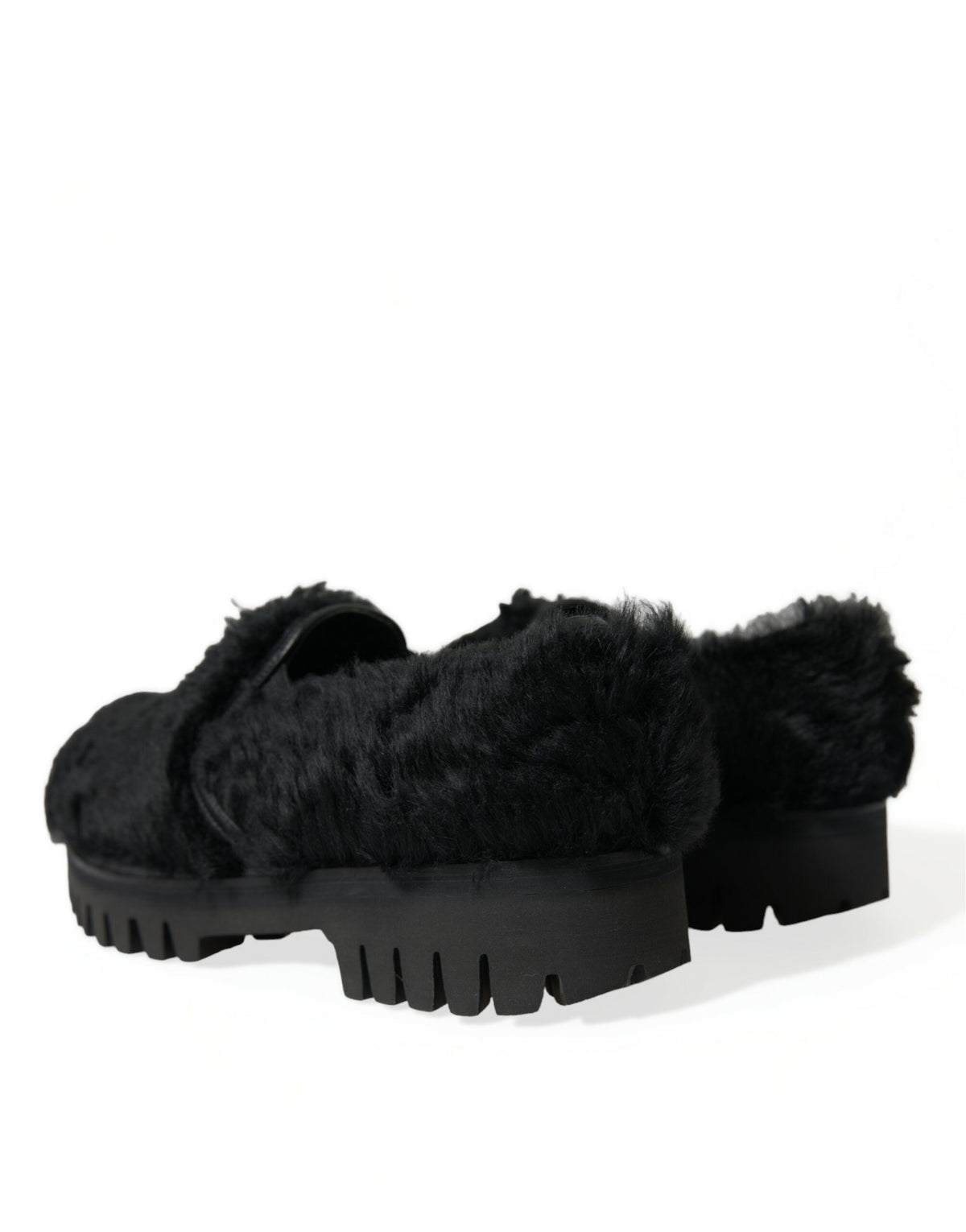 Dolce & Gabbana Zwarte Leren Slippers met Bont, Geklede Schoenen