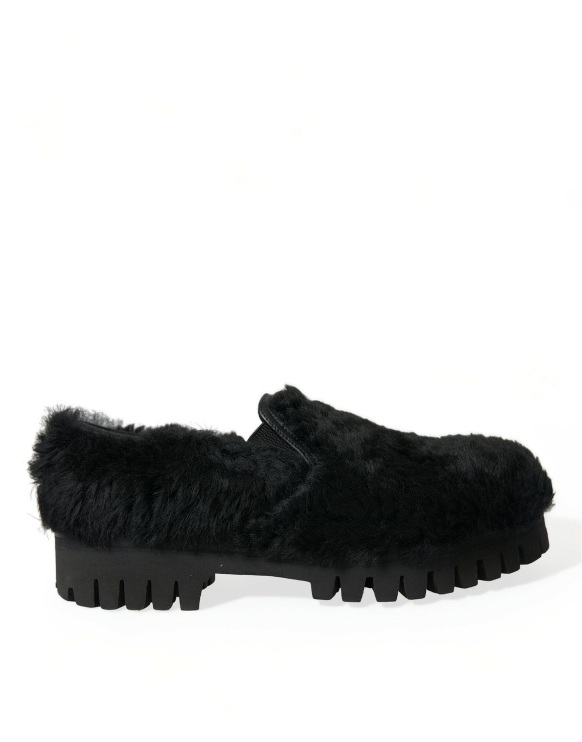 Dolce & Gabbana Zwarte Leren Slippers met Bont, Geklede Schoenen