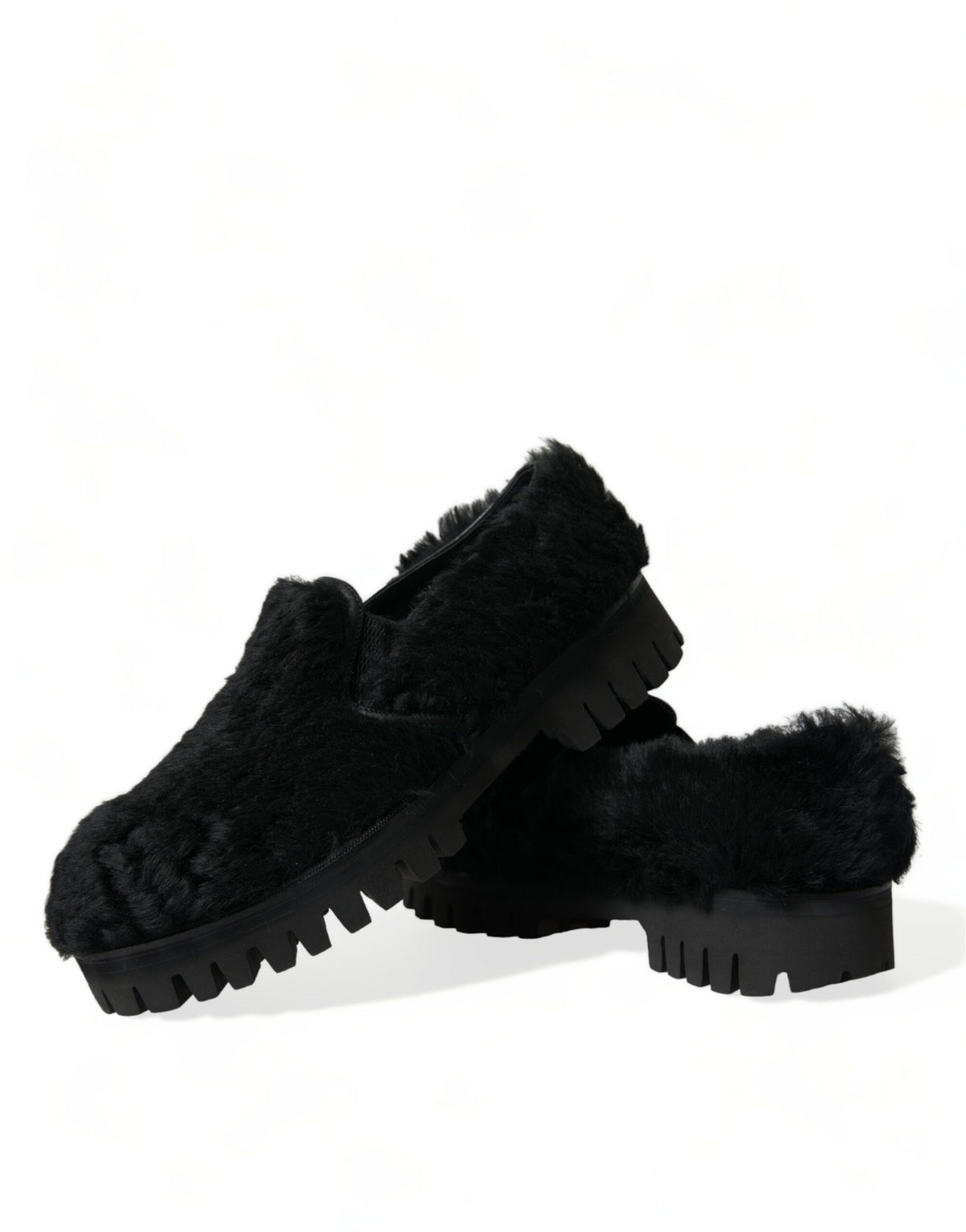 Dolce & Gabbana Zwarte Leren Slippers met Bont, Geklede Schoenen