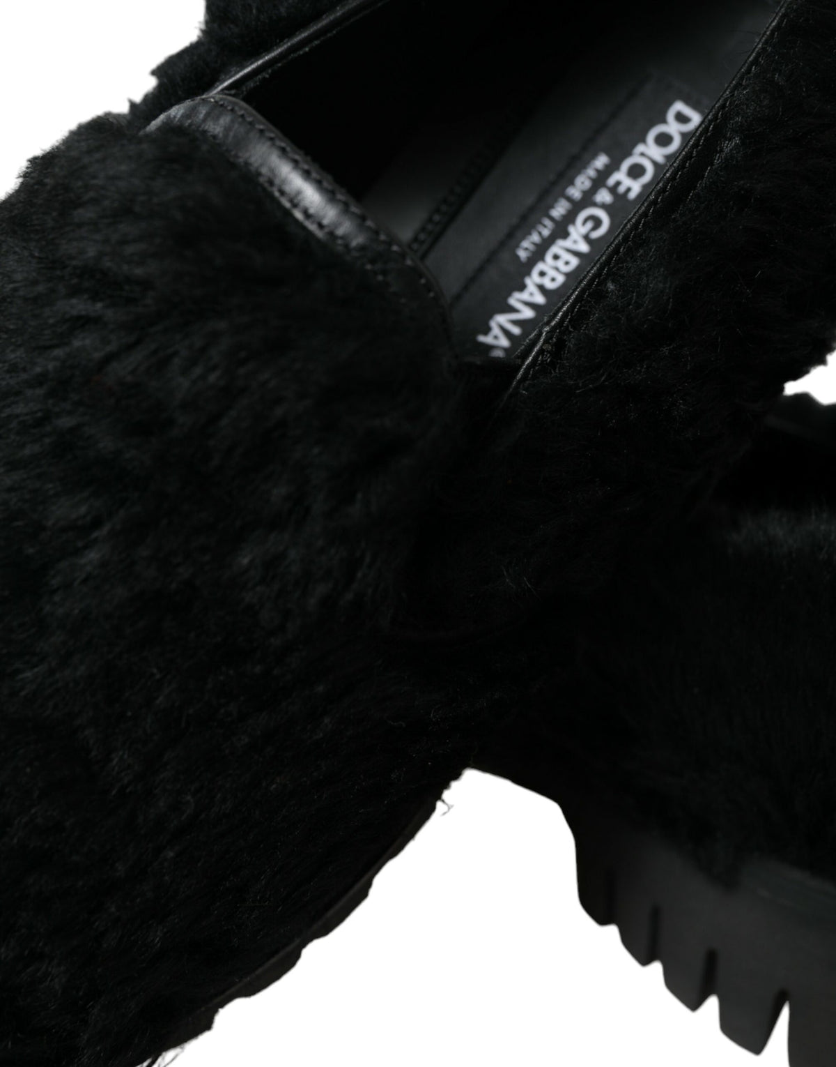 Dolce & Gabbana Zwarte Leren Slippers met Bont, Geklede Schoenen