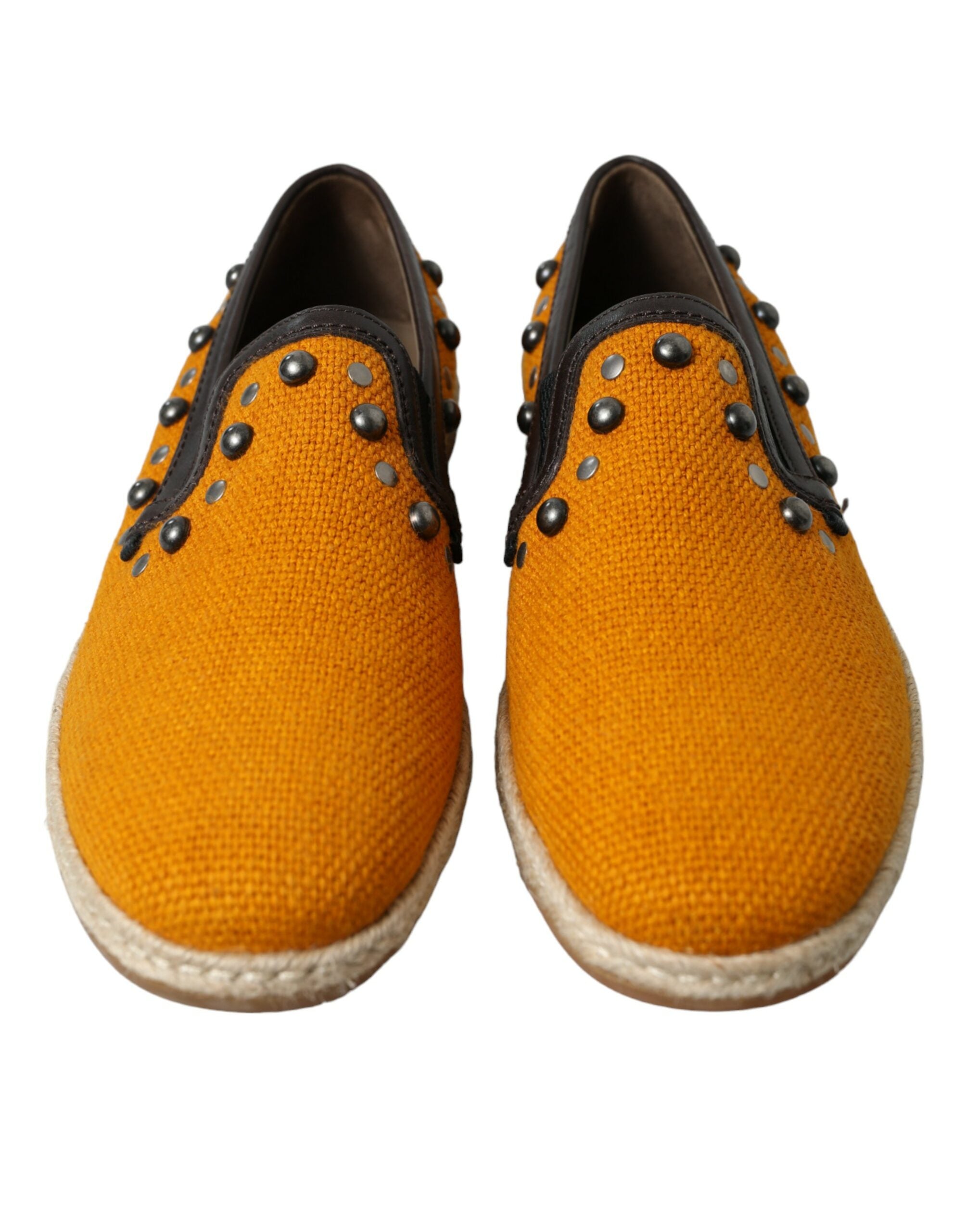 Dolce & Gabbana Oranje Linnen Leren Instappers met Studs