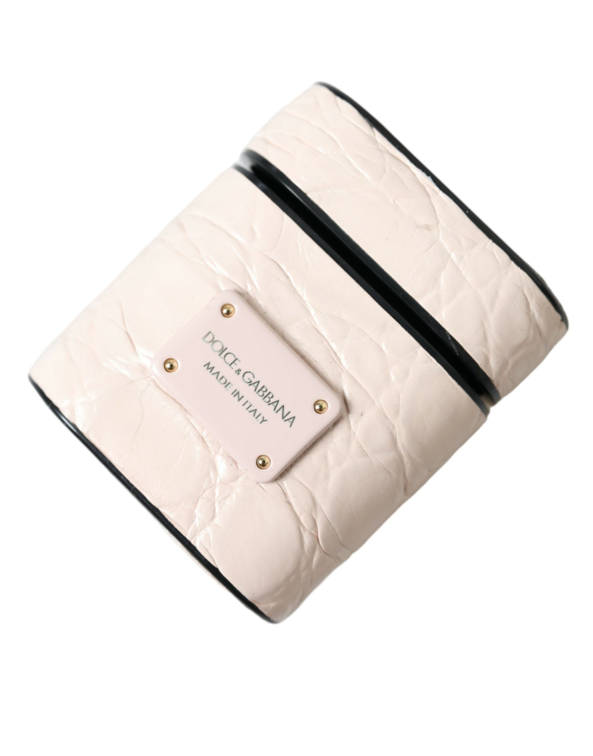 Dolce & Gabbana Lichtroze Kalfsleer Metalen Logo Plaque Airpods Hoesje