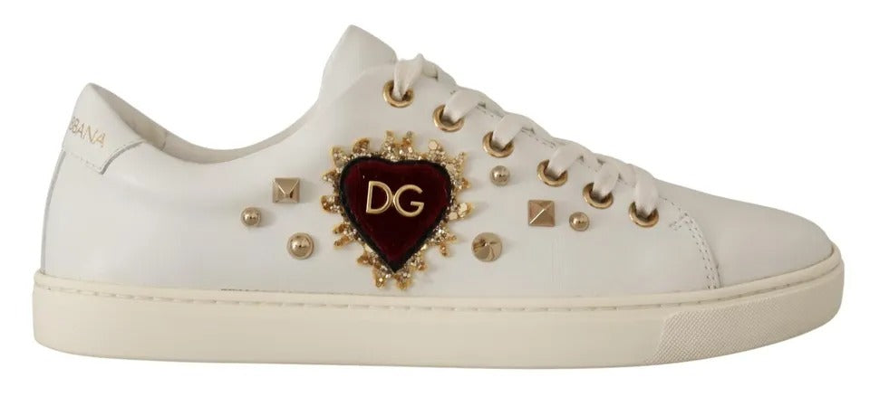 Dolce & Gabbana Witte Leren Gouden Rode Hart Sneakers Schoenen