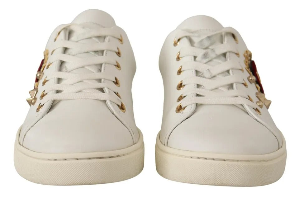 Dolce & Gabbana Witte Leren Gouden Rode Hart Sneakers Schoenen