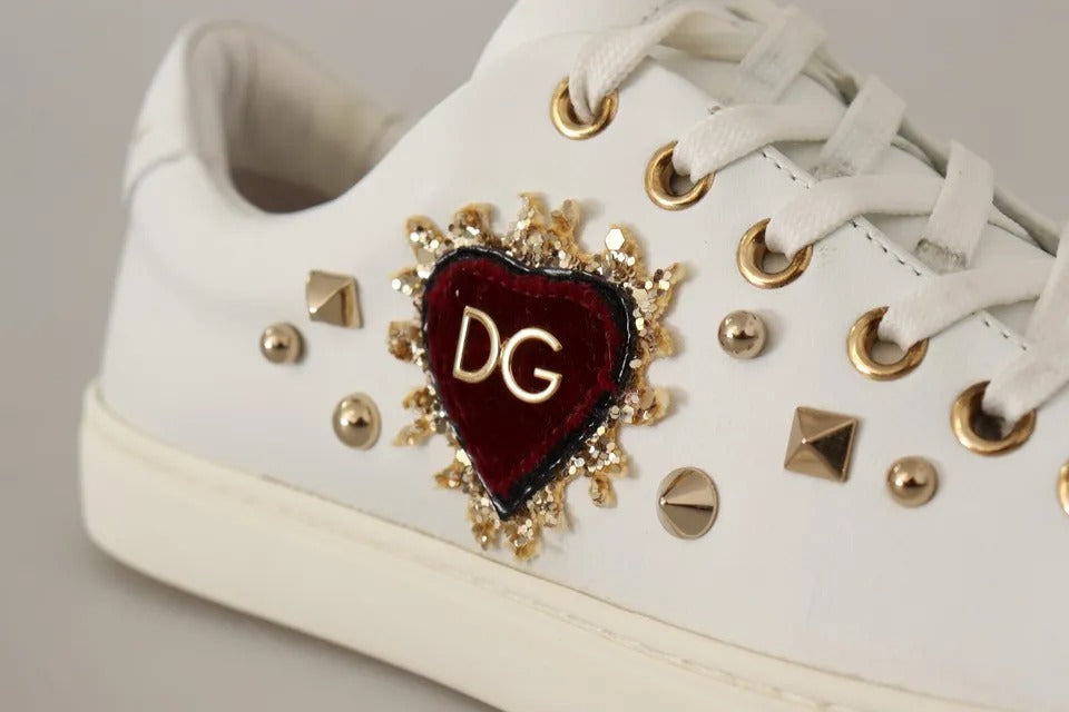Dolce & Gabbana Witte Leren Gouden Rode Hart Sneakers Schoenen