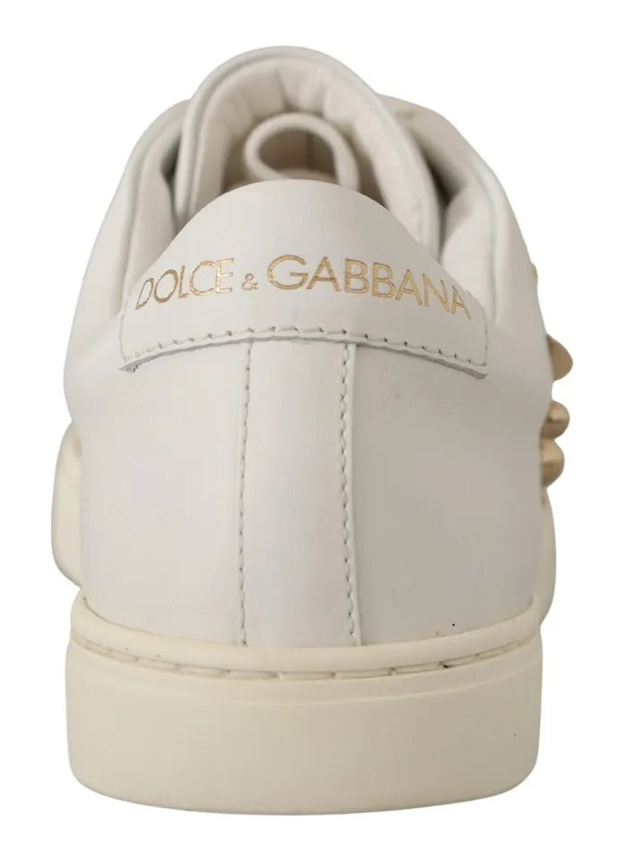 Dolce & Gabbana Witte Leren Gouden Rode Hart Sneakers Schoenen