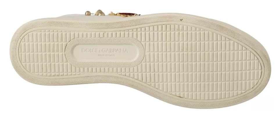 Dolce & Gabbana Witte Leren Gouden Rode Hart Sneakers Schoenen