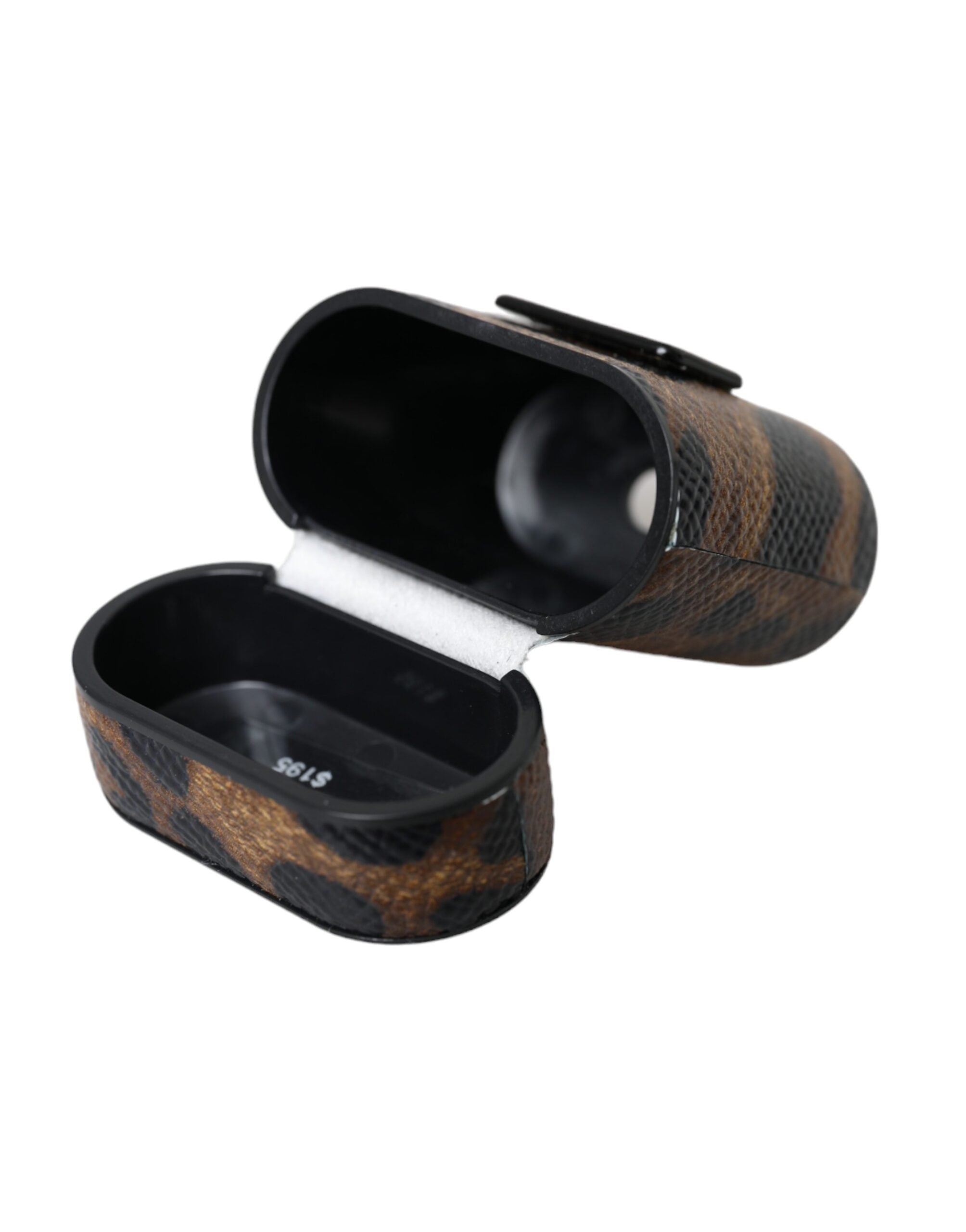 Dolce & Gabbana bruin luipaardkalfsleer metalen logo plaque Airpods hoesje