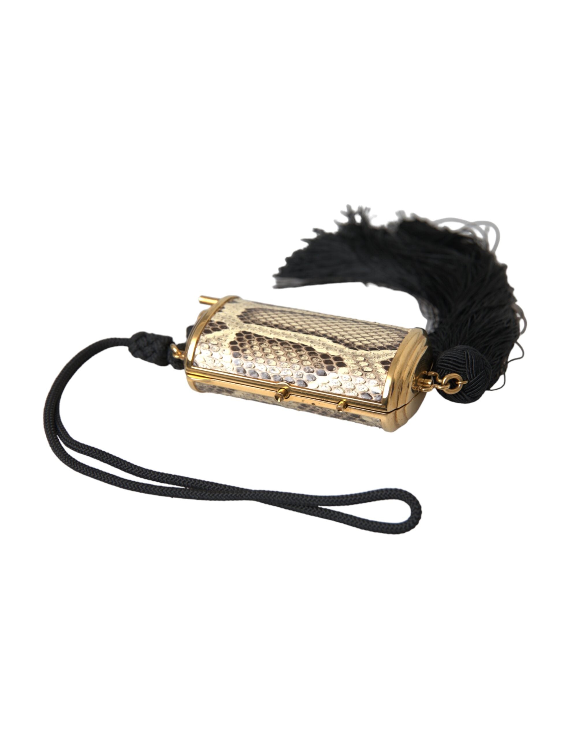 Dolce & Gabbana Beige Exotic Leather Mini Mirror Tassel Makeup Holder Bag