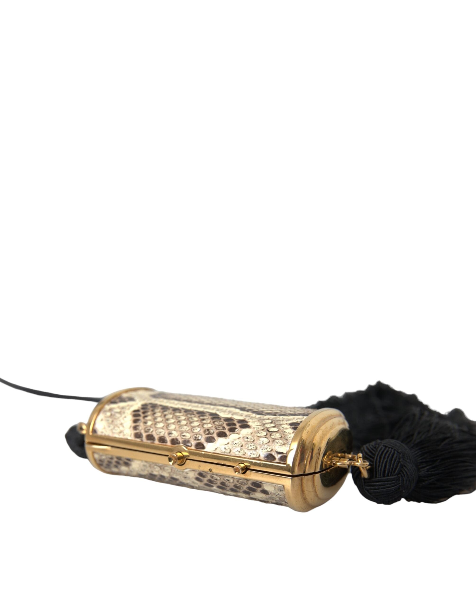 Dolce & Gabbana Beige Exotic Leather Mini Mirror Tassel Makeup Holder Bag