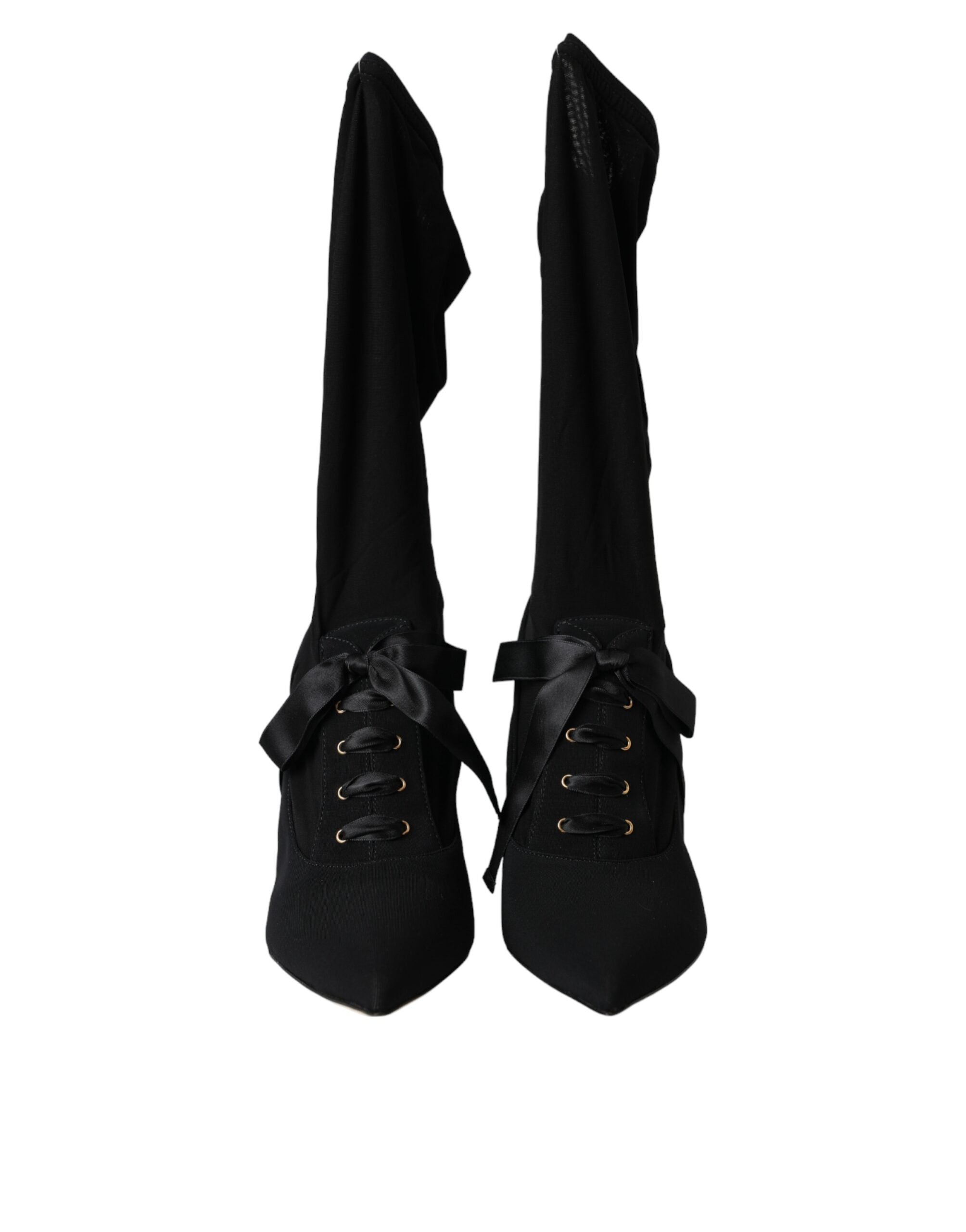 Dolce & Gabbana Black Stiletto Heel Mid-Calf Boots Shoes