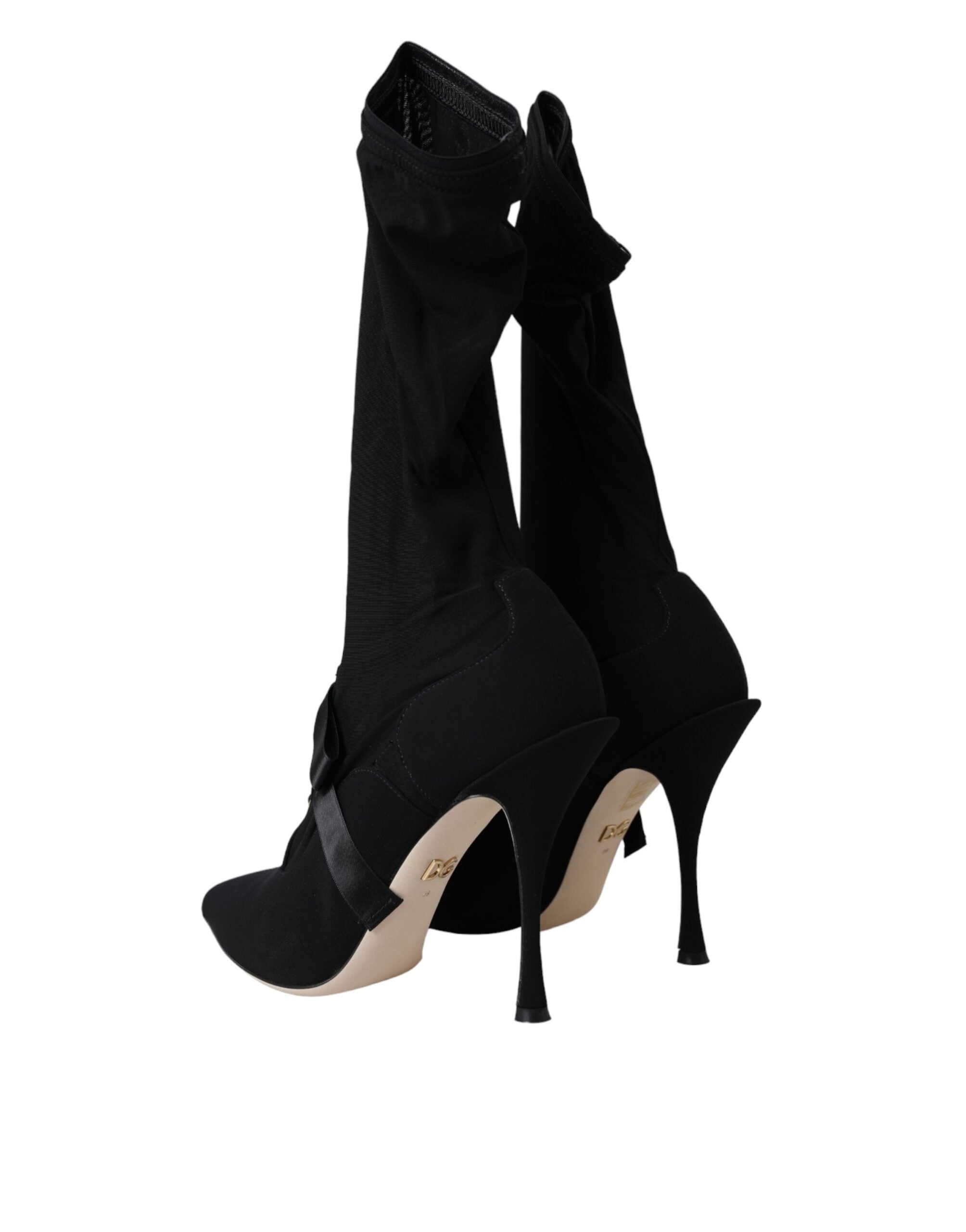 Dolce & Gabbana Black Stiletto Heel Mid-Calf Boots Shoes