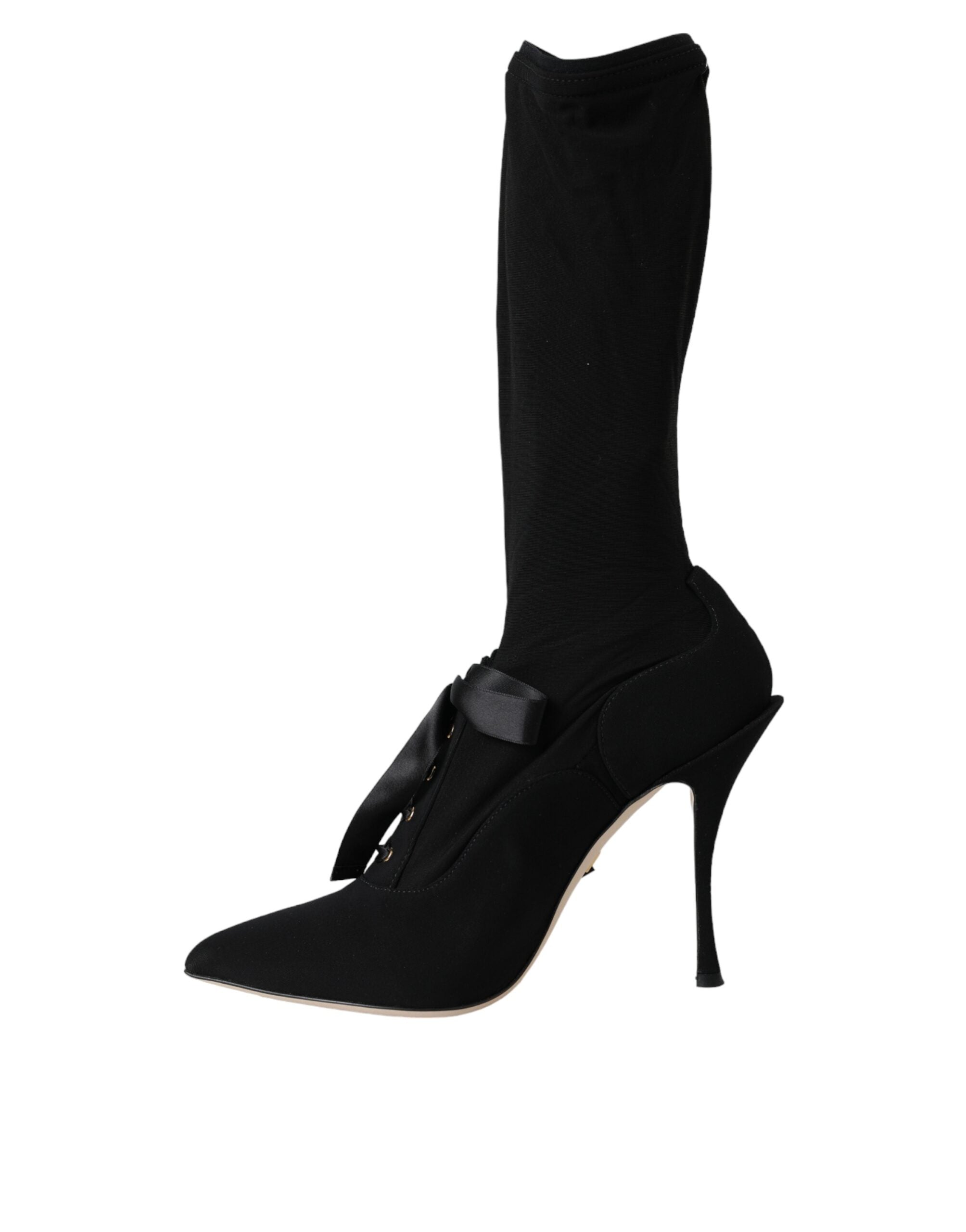Dolce & Gabbana Black Stiletto Heel Mid-Calf Boots Shoes