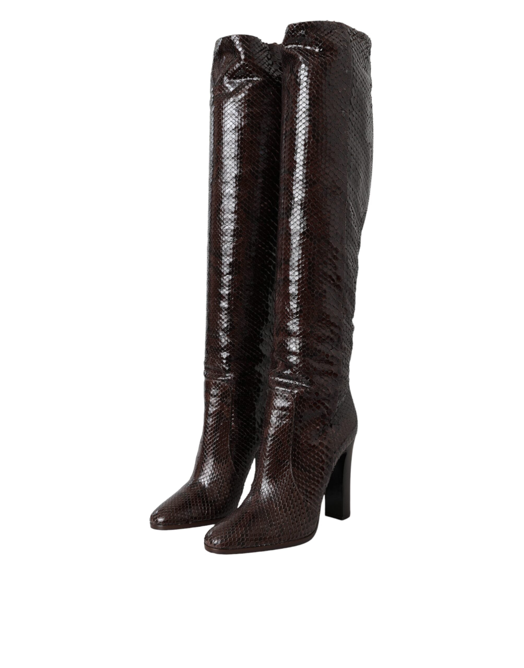 Dolce & Gabbana Brown Exotic Leather High Heel Boots