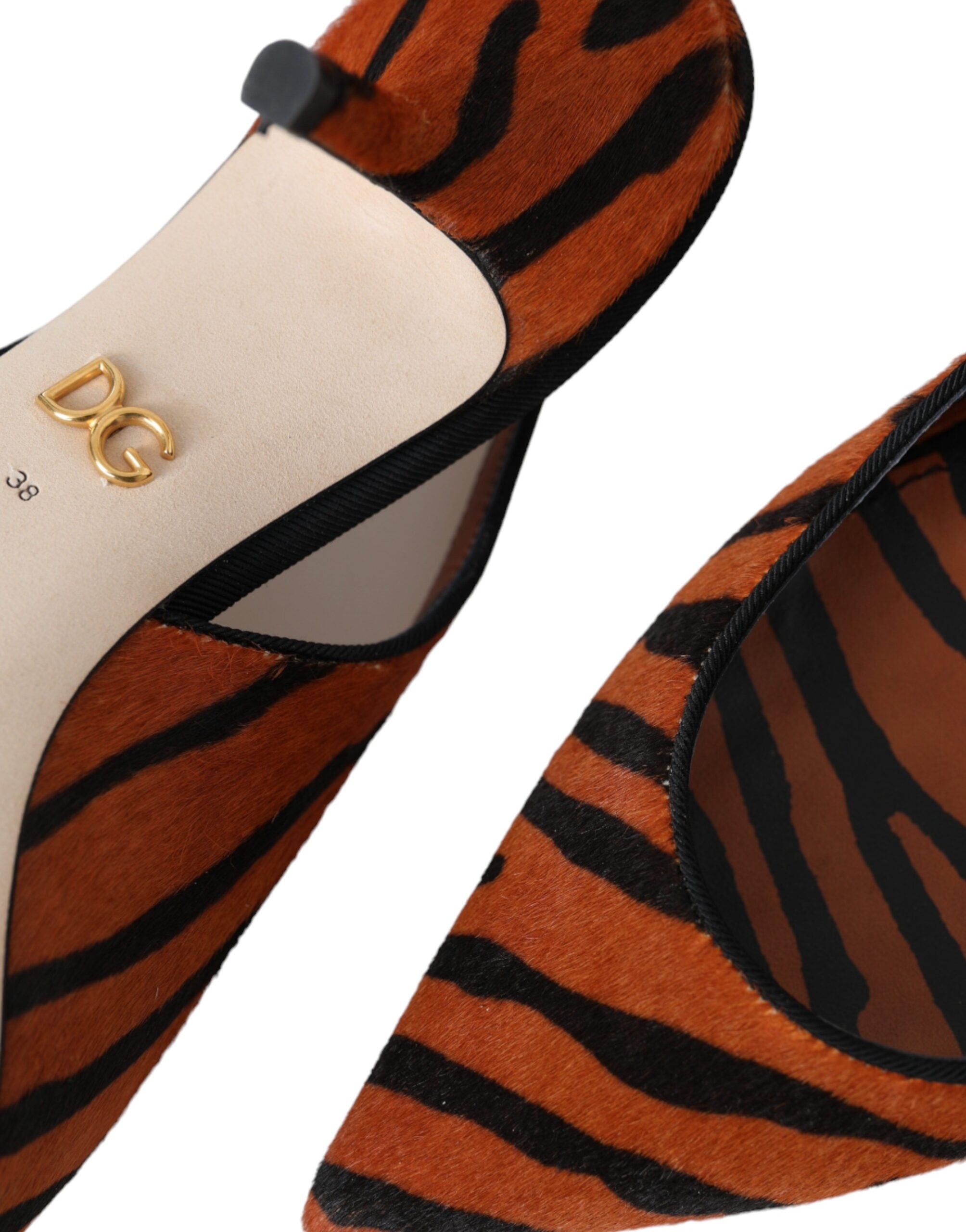 Dolce & Gabbana Black Orange Zebra Leather Slingback Shoes