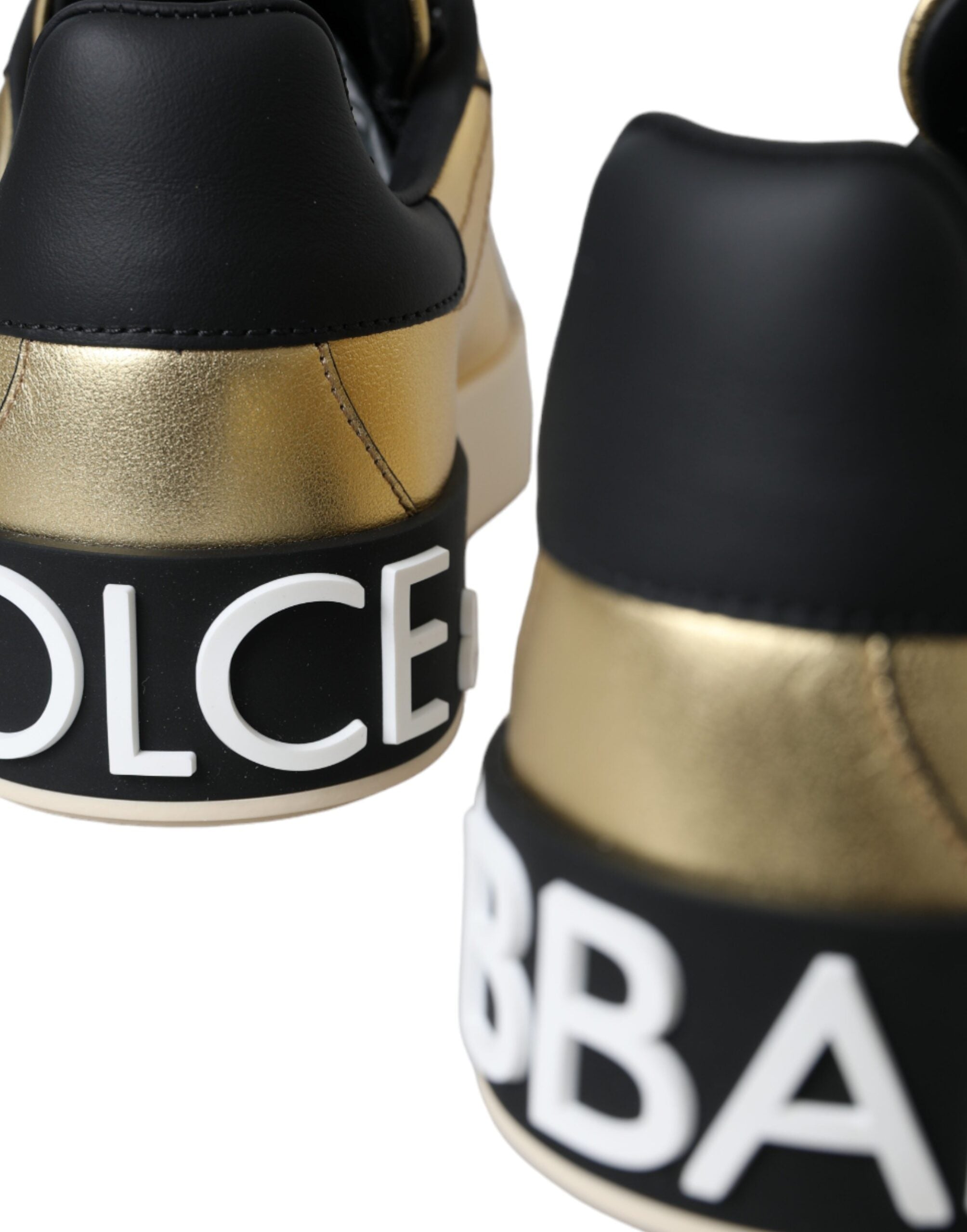 Dolce & Gabbana Gold Portofino Calf Leather Sneakers Women's Shoes
