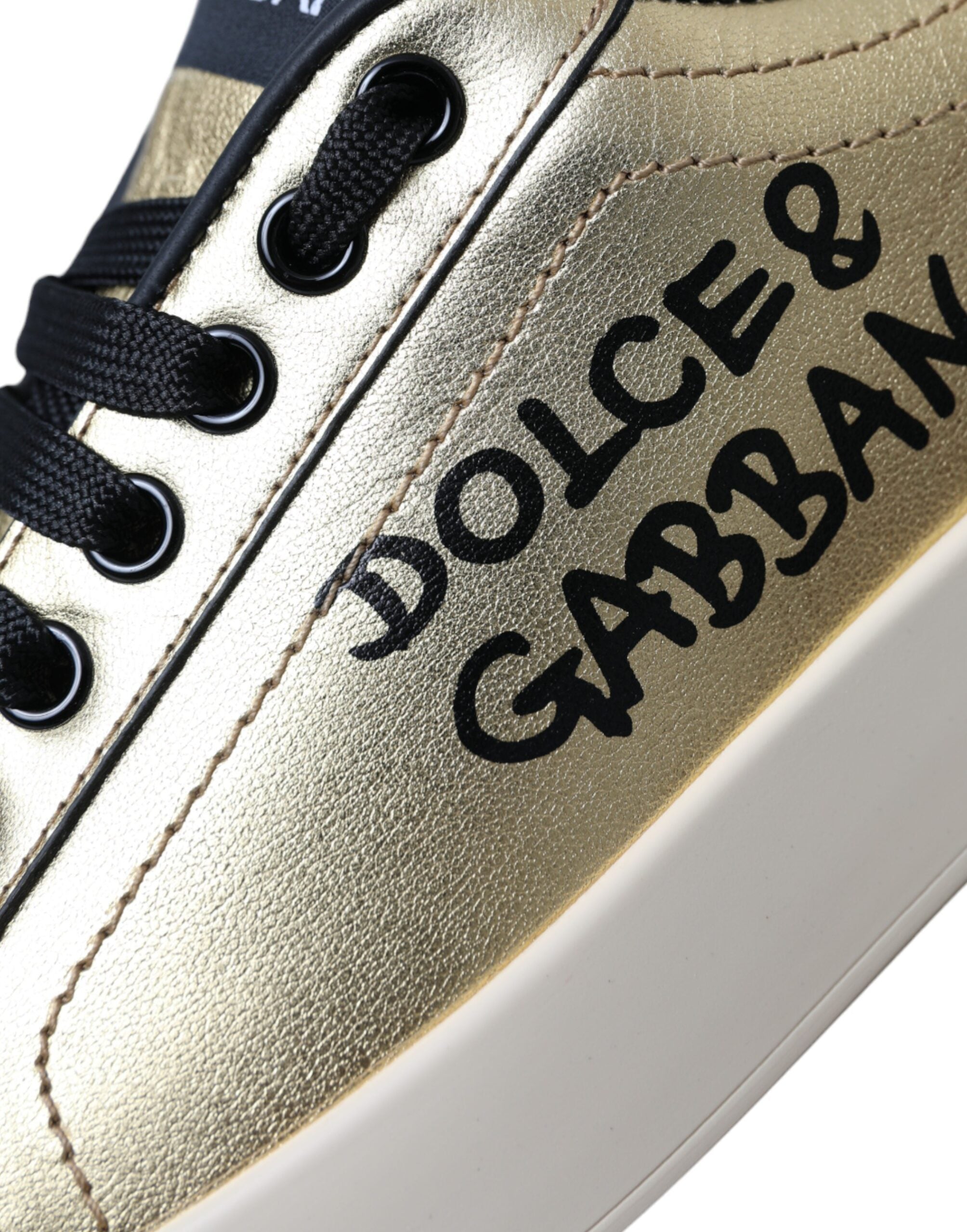 Dolce & Gabbana Gold Portofino Calf Leather Sneakers Women's Shoes