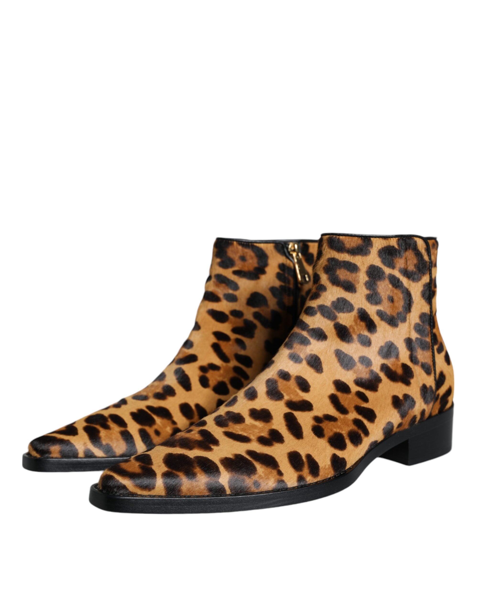 Dolce & Gabbana Brown Leopard Calf Hair Ankle Boots Shoes