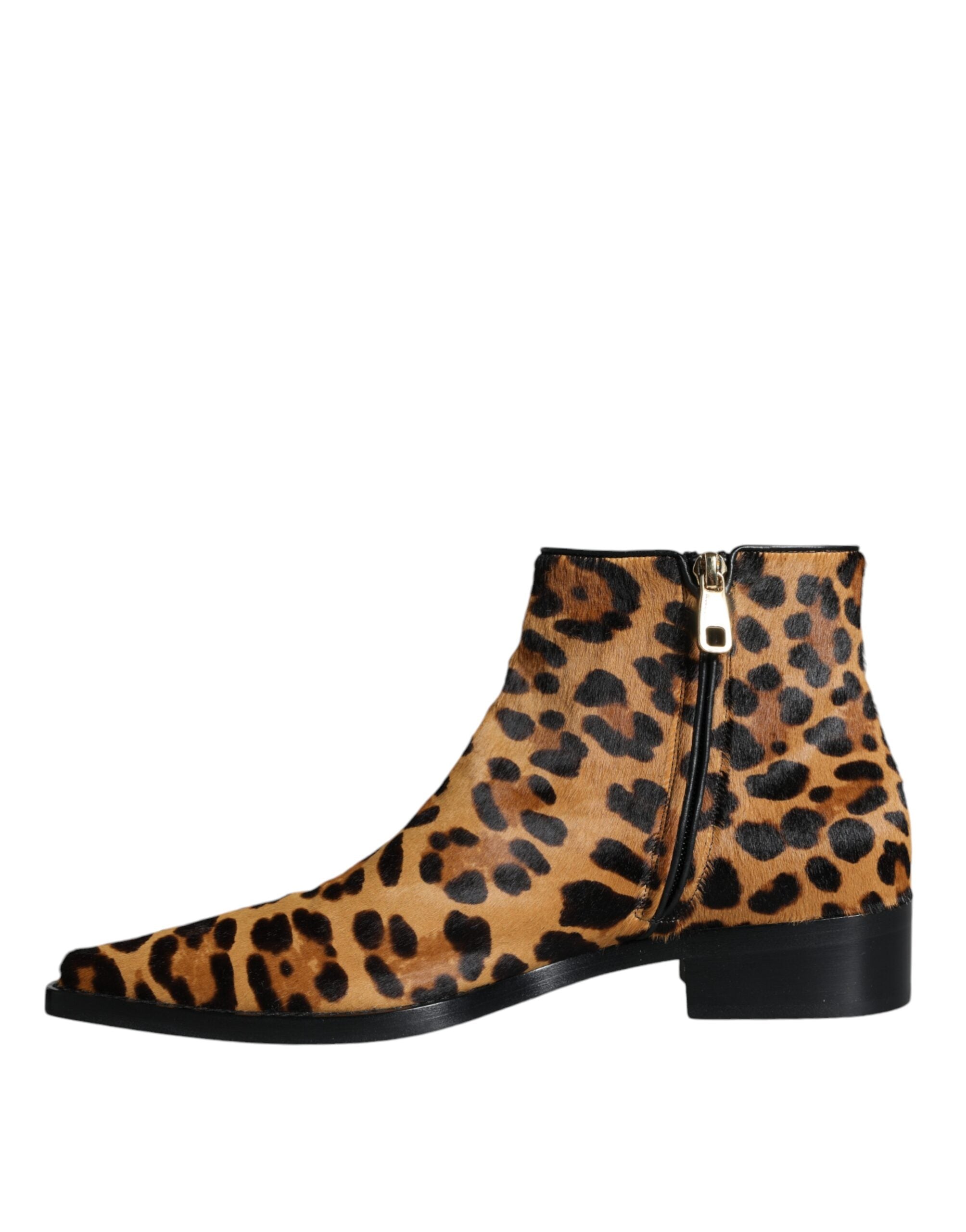 Dolce & Gabbana Brown Leopard Calf Hair Ankle Boots Shoes