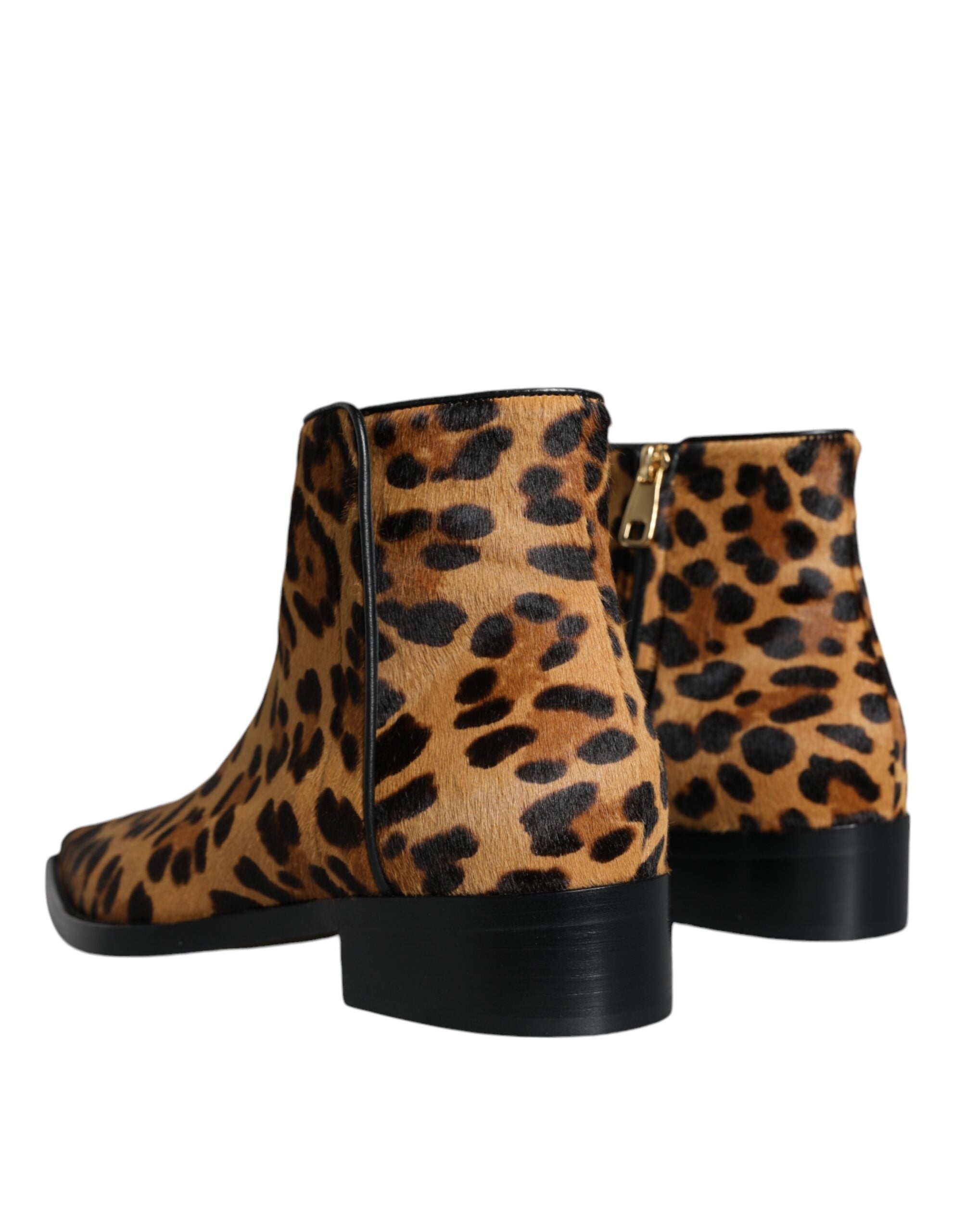 Dolce & Gabbana Brown Leopard Calf Hair Ankle Boots Shoes