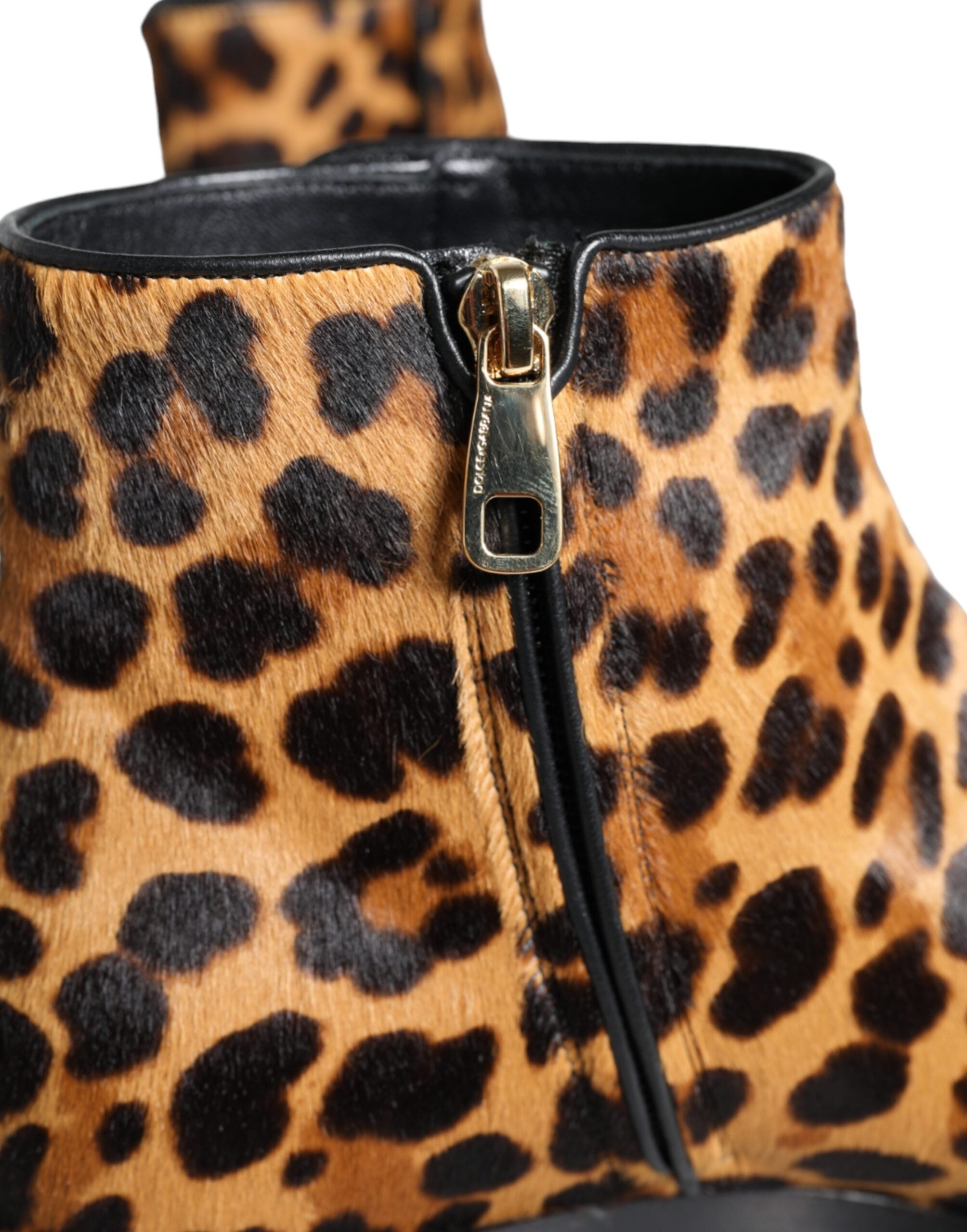 Dolce & Gabbana Brown Leopard Calf Hair Ankle Boots Shoes