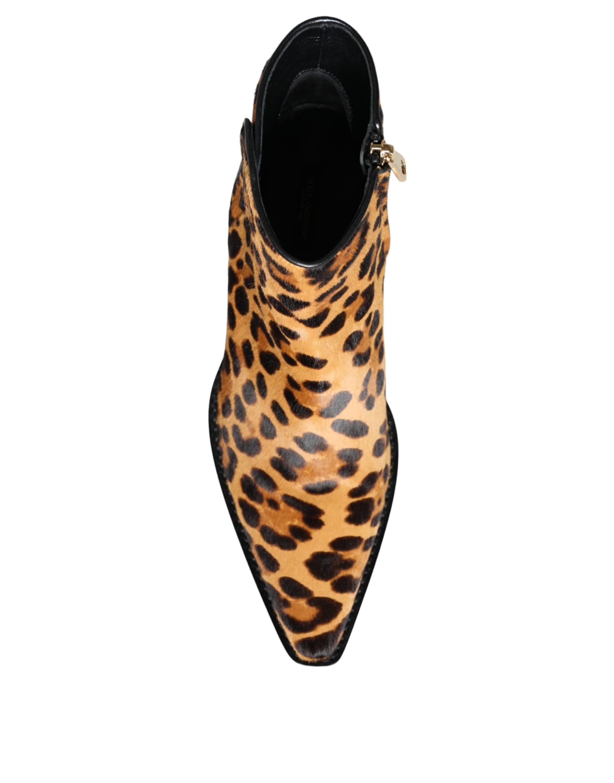 Dolce & Gabbana Brown Leopard Calf Hair Ankle Boots Shoes