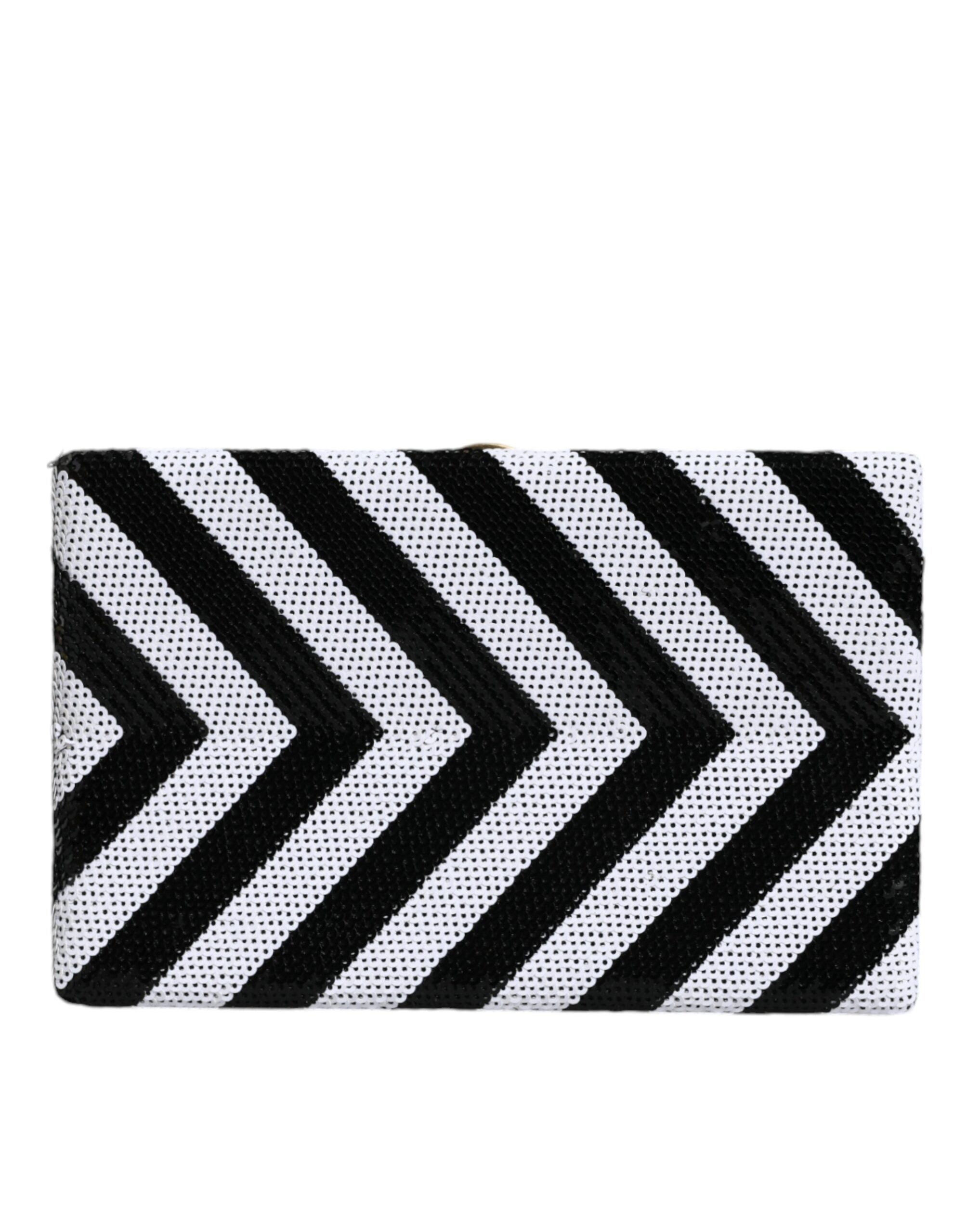 Pochette de soirée Dolce & Gabbana noire et dorée avec cadre blanc