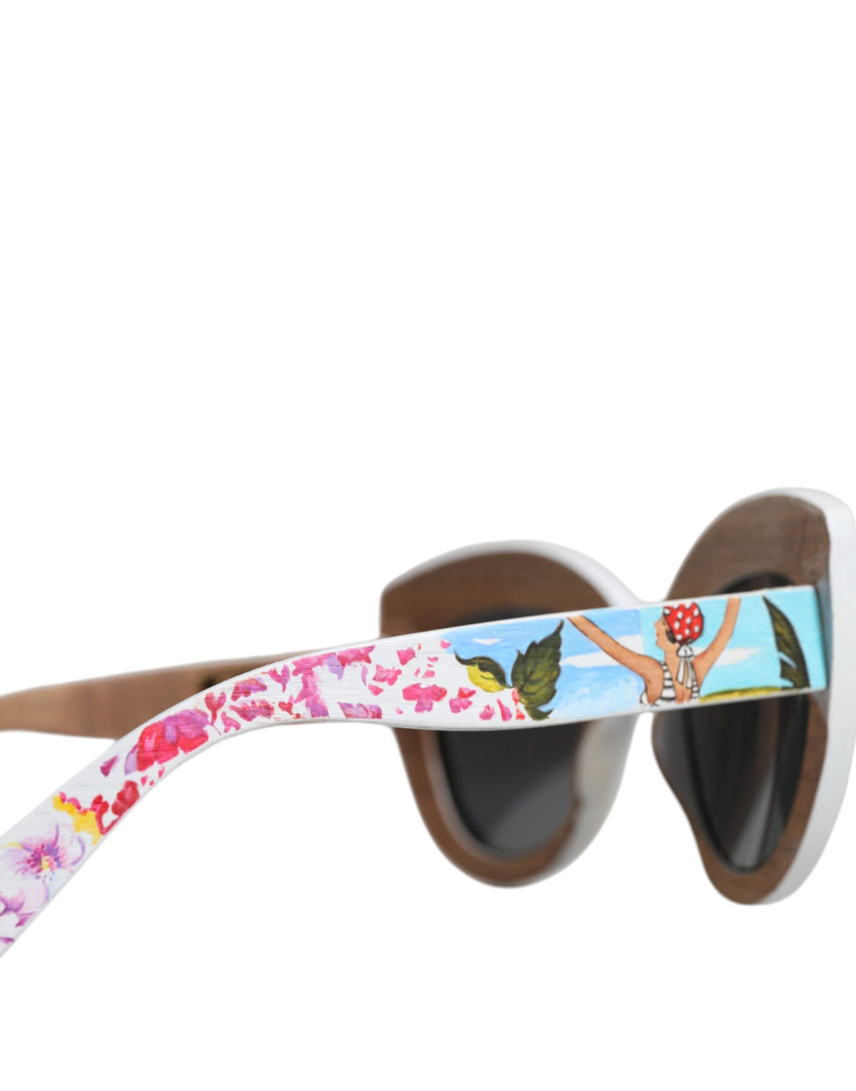 Dolce & Gabbana Meerkleurige Houten Kristallen Messing Montuur Bloemen Handgeschilderde Zonnebril
