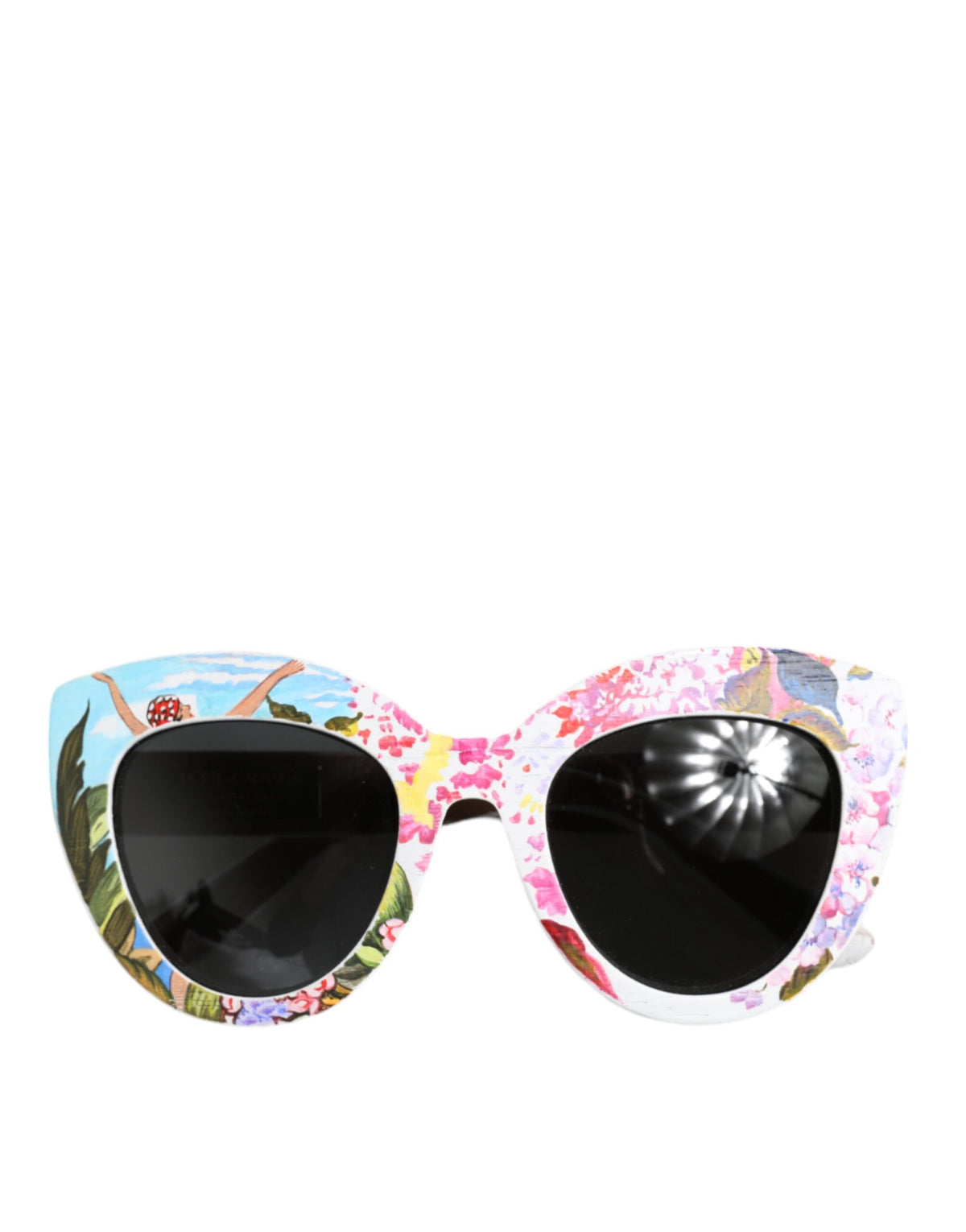 Dolce & Gabbana Meerkleurige Houten Kristallen Messing Montuur Bloemen Handgeschilderde Zonnebril