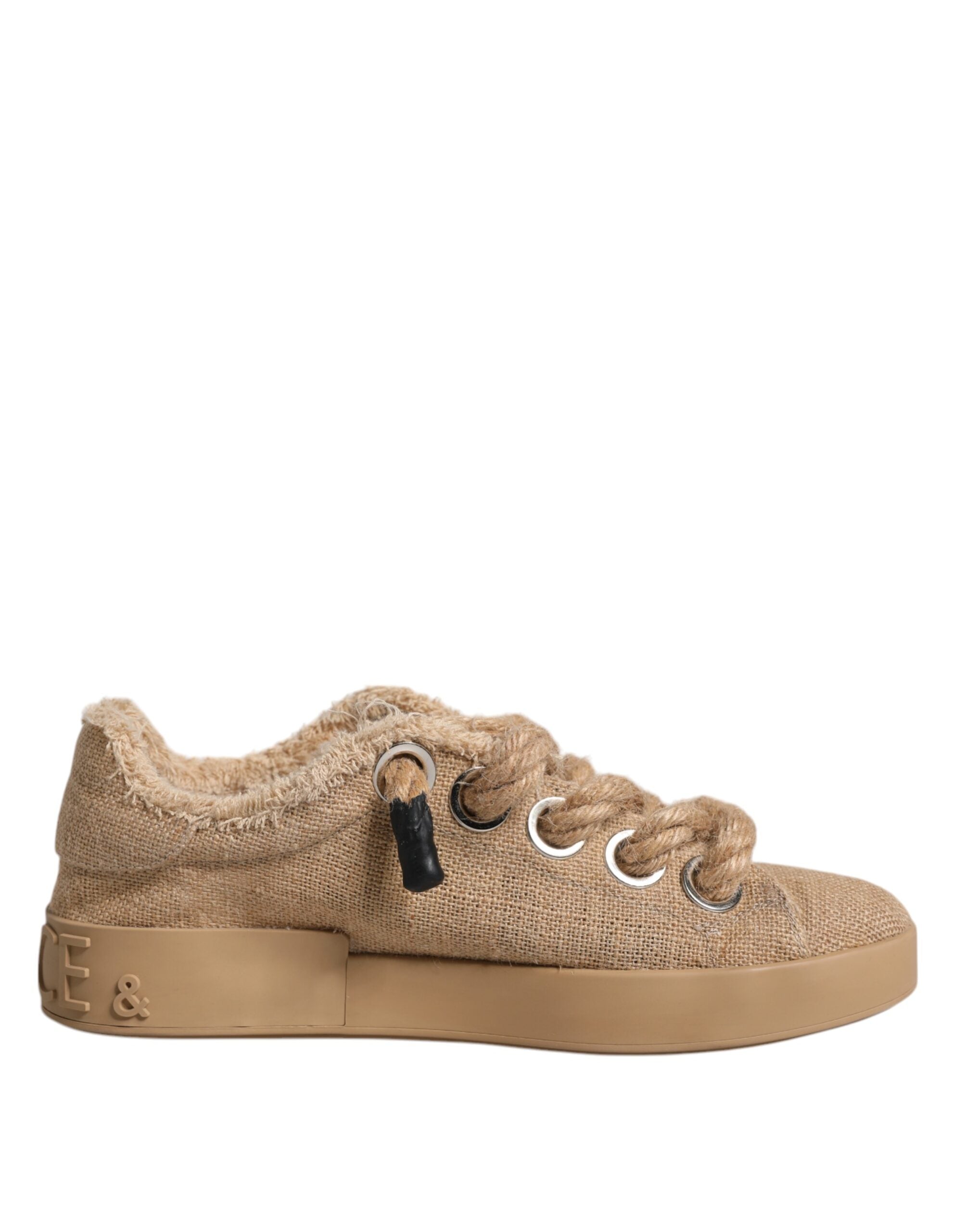 Dolce & Gabbana Bruine Jute Stof Lage Heren Sneakers Schoenen