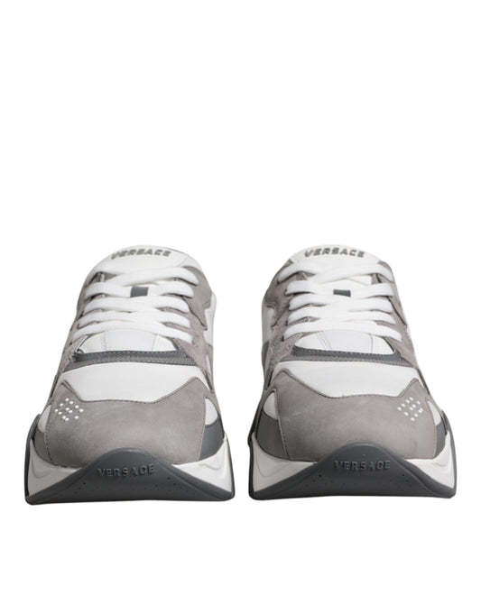 Versace Grijze Leren Neopreen Chunky Lage Squalo Sneakers Schoenen