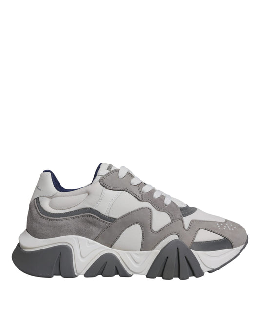 Versace Grijze Leren Neopreen Chunky Lage Squalo Sneakers Schoenen
