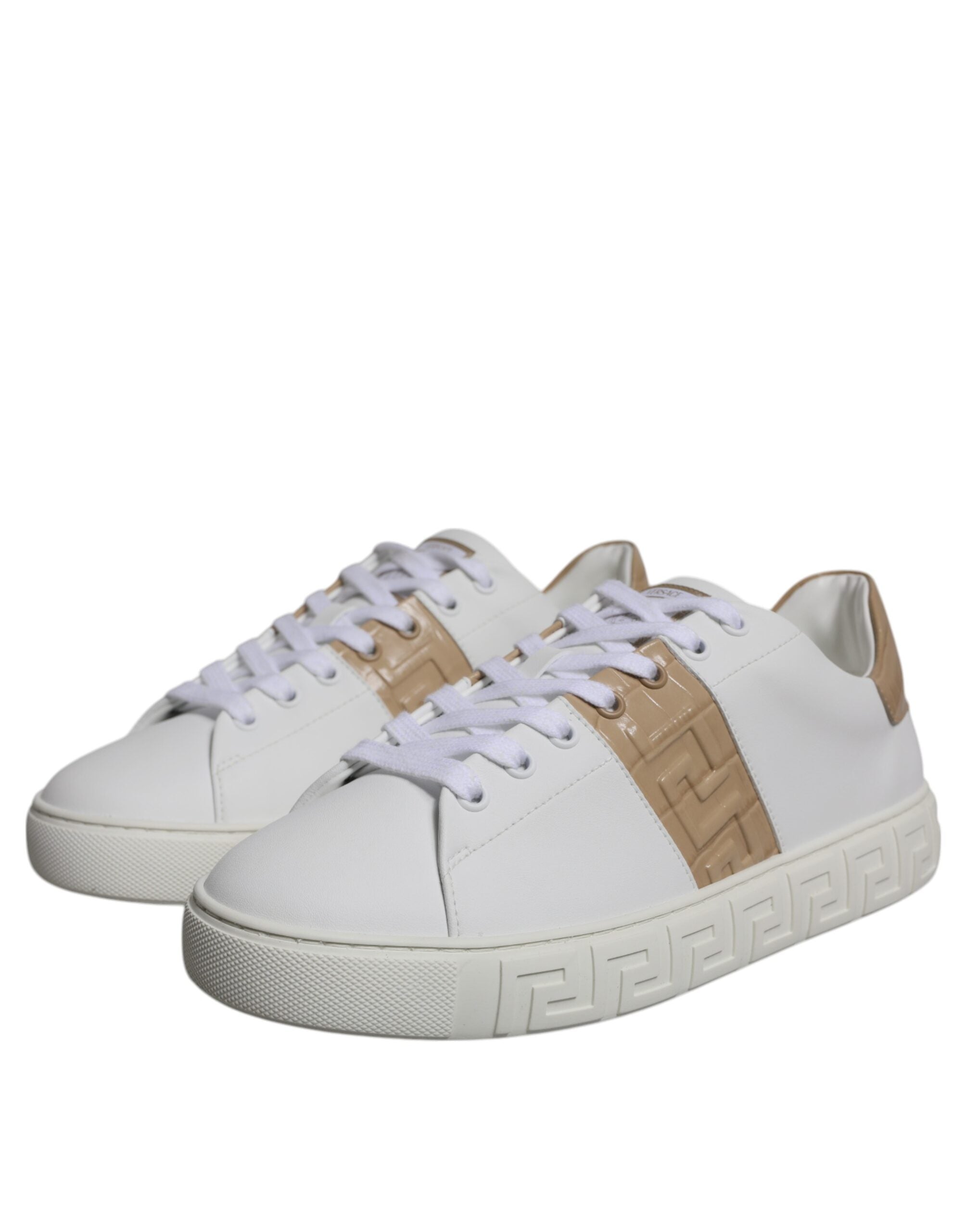 Versace Wit Bruin Greca Print TPU Lage Herensneakers