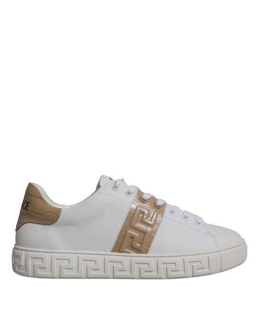 Versace Wit Bruin Greca Print TPU Lage Herensneakers