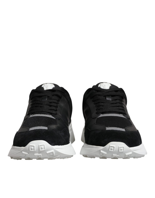 Versace Zwarte Canvas Quad Stof Medusa Lage Sneaker Schoenen