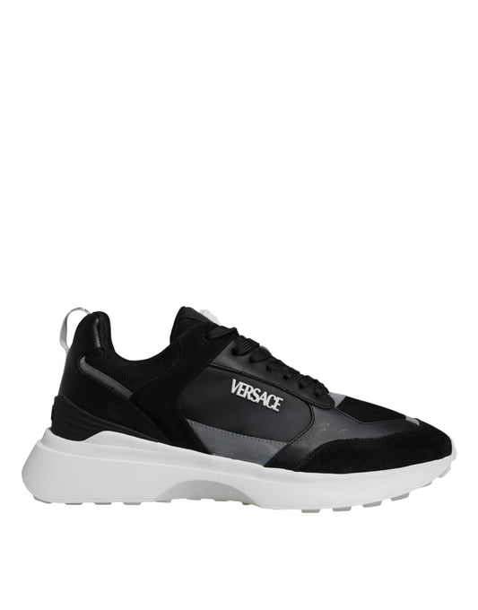 Versace Zwarte Canvas Quad Stof Medusa Lage Sneaker Schoenen