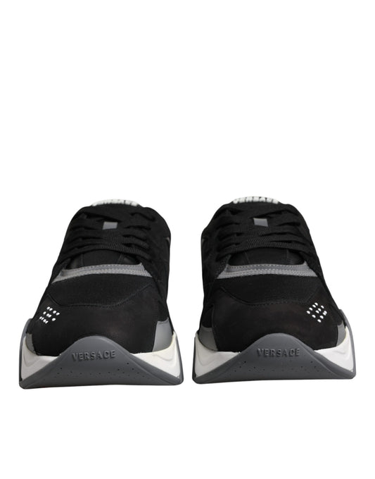 Versace Zwarte Leren Neopreen Chunky Low Top Sneakers Squalo Schoenen