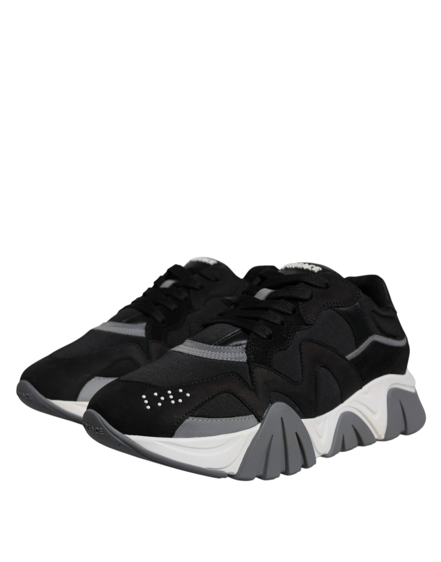 Versace Zwarte Leren Neopreen Chunky Low Top Sneakers Squalo Schoenen