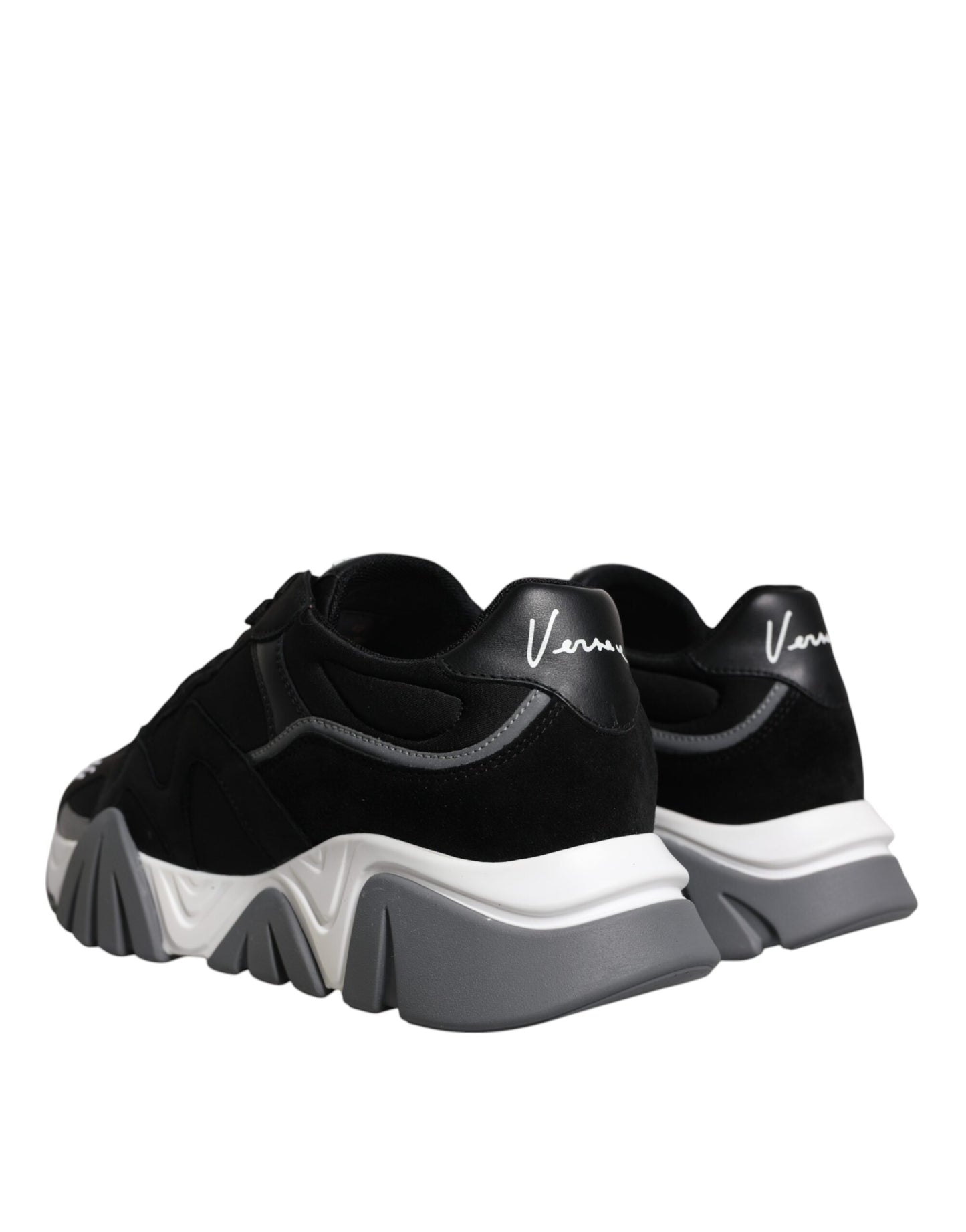 Versace Zwarte Leren Neopreen Chunky Low Top Sneakers Squalo Schoenen