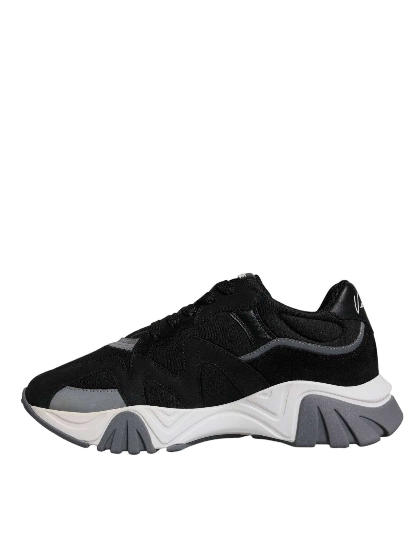 Versace Zwarte Leren Neopreen Chunky Low Top Sneakers Squalo Schoenen