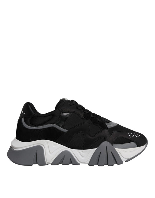 Versace Zwarte Leren Neopreen Chunky Low Top Sneakers Squalo Schoenen