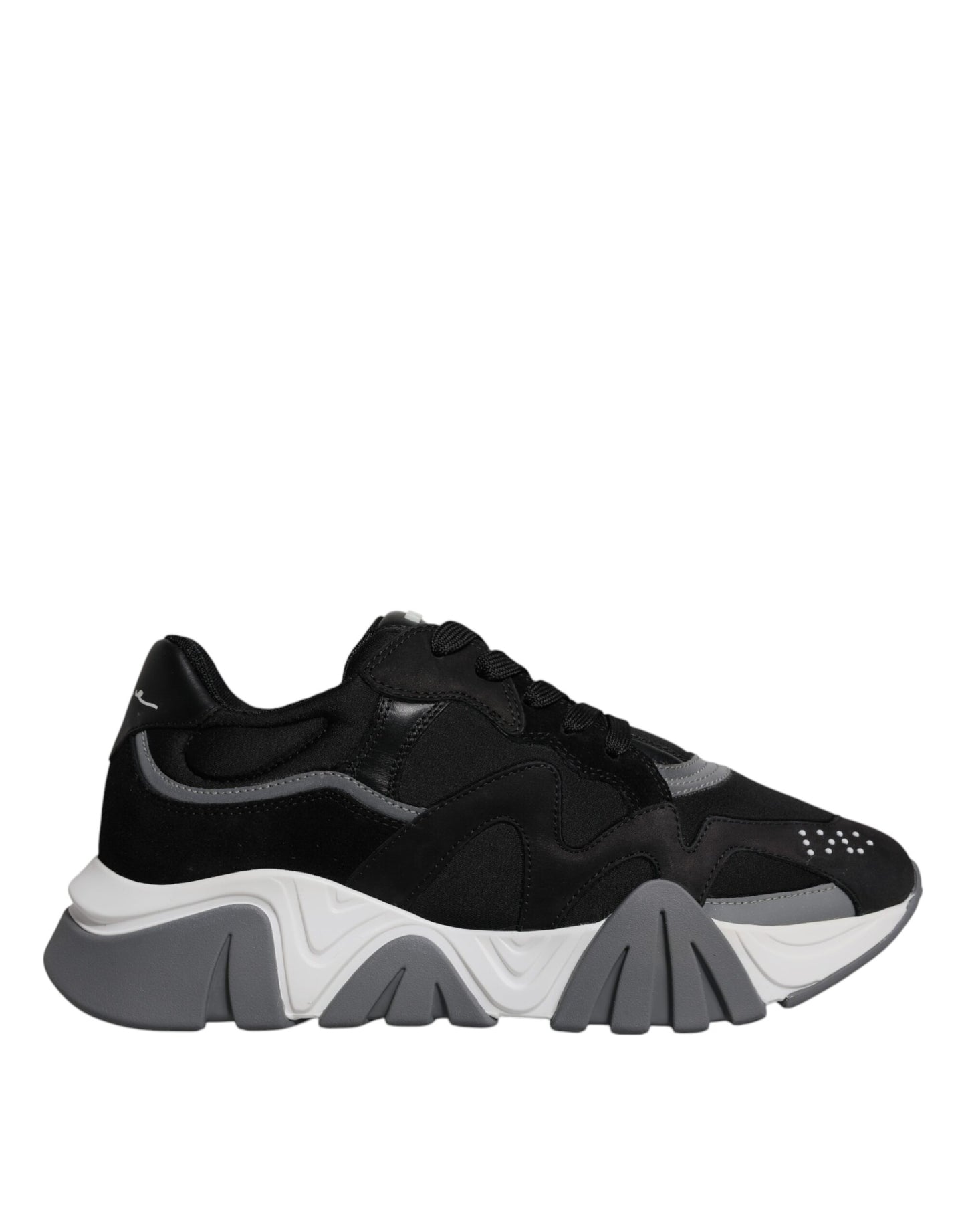Versace Zwarte Leren Neopreen Chunky Low Top Sneakers Squalo Schoenen