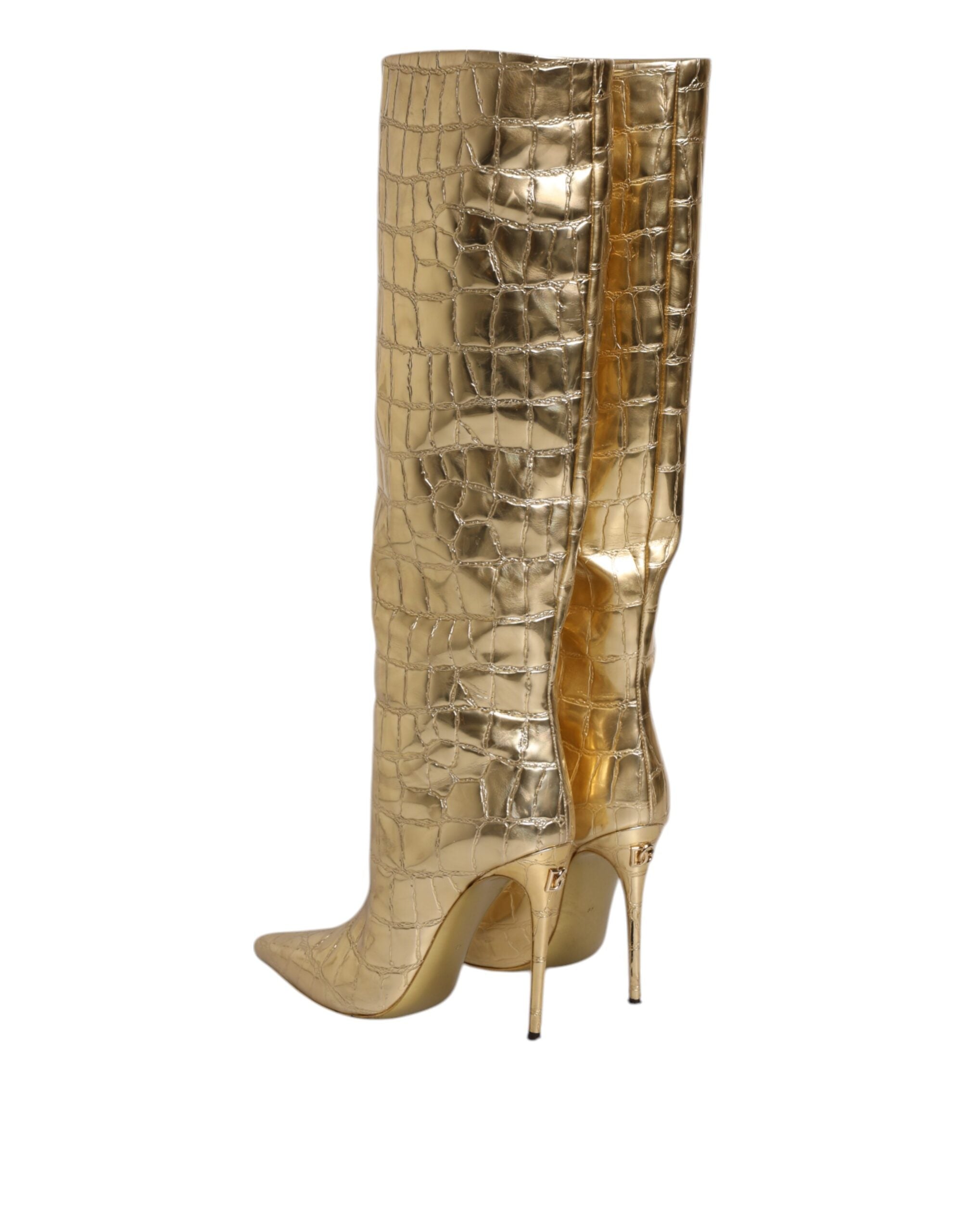 Dolce & Gabbana Gold Leather Stiletto Heel High Boots Shoes