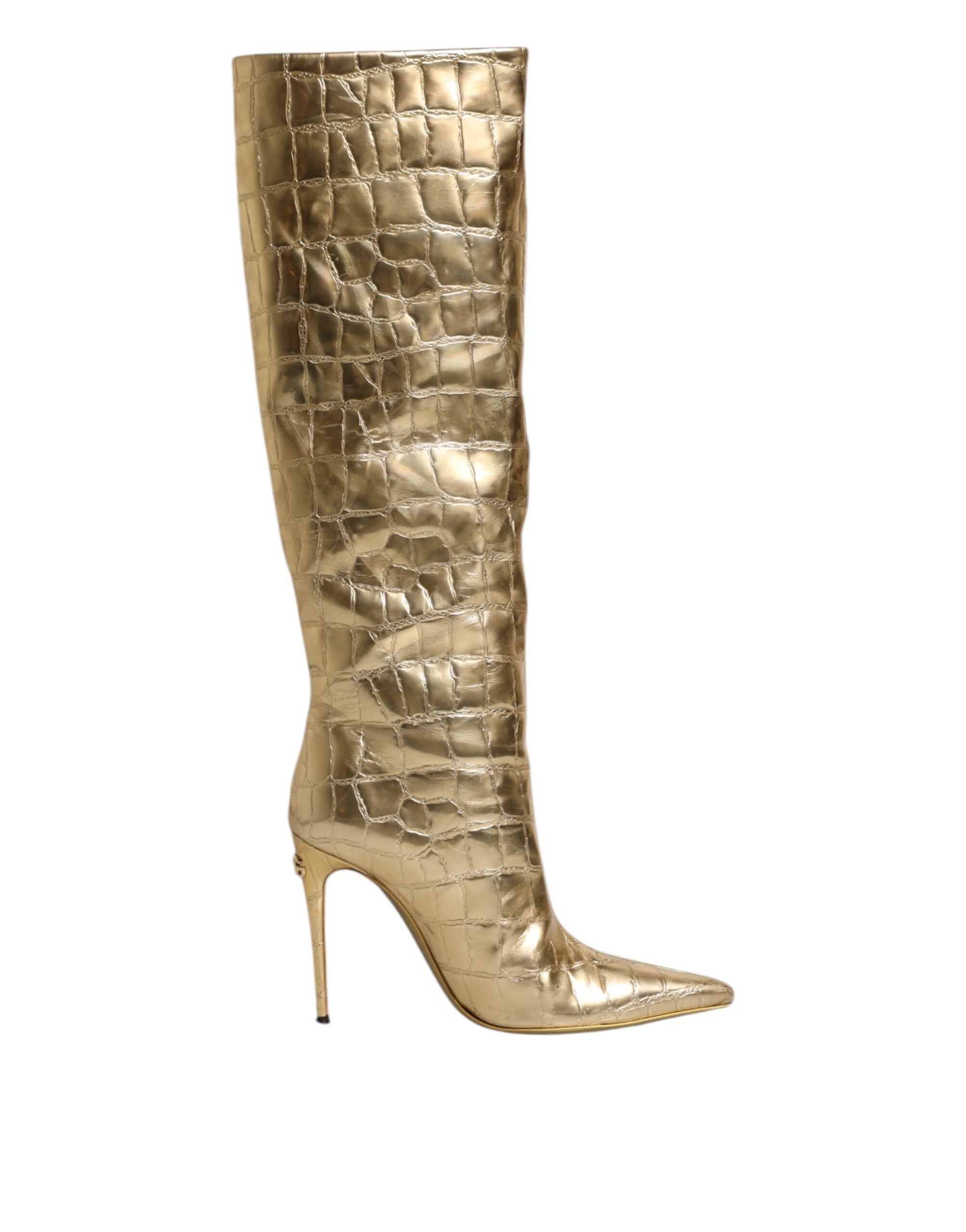 Dolce & Gabbana Gold Leather Stiletto Heel High Boots Shoes