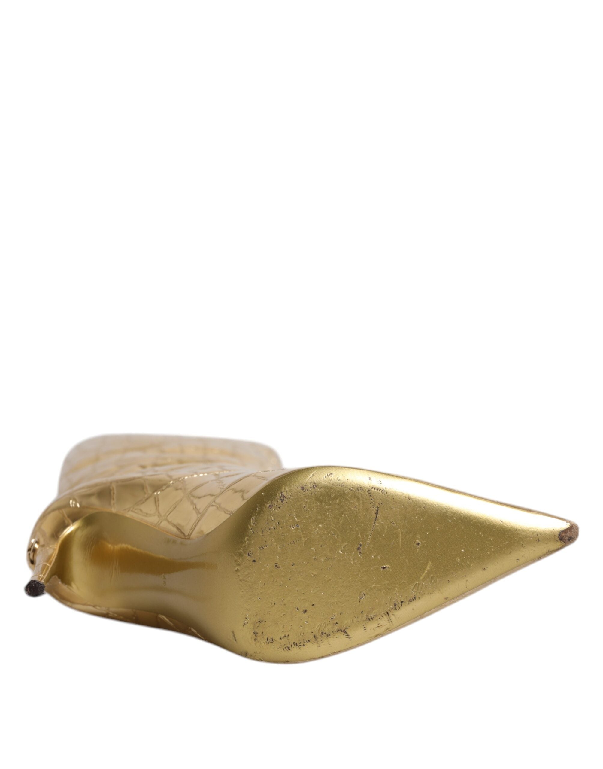 Dolce & Gabbana Gold Leather Stiletto Heel High Boots Shoes