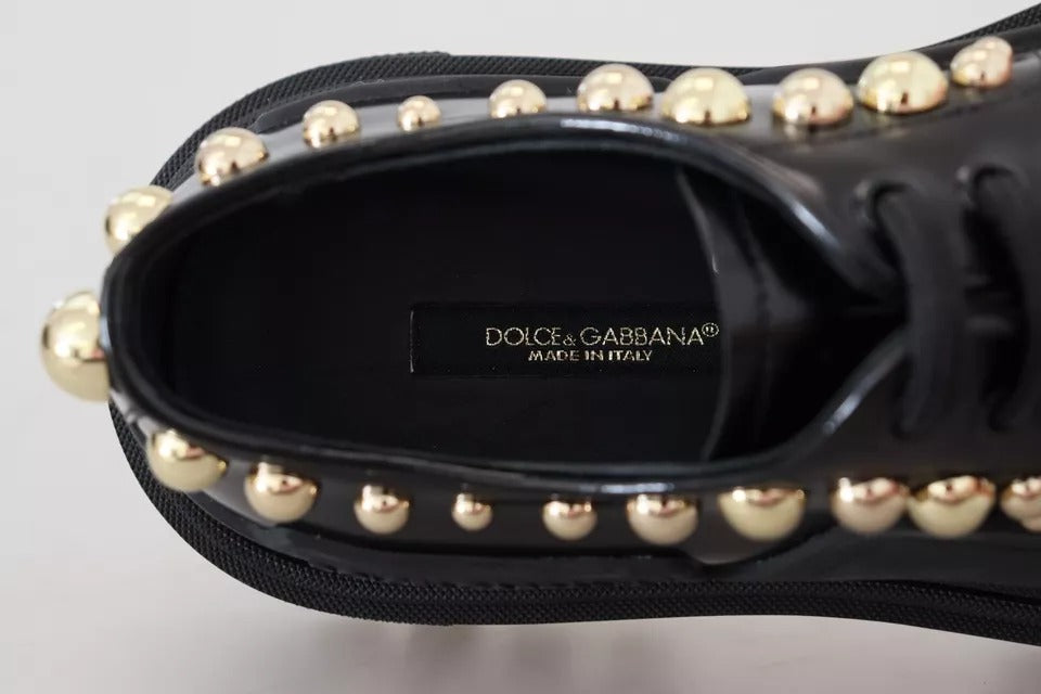 Dolce & Gabbana Zwarte Leren Trekking Derby Schoenen met Versieringen