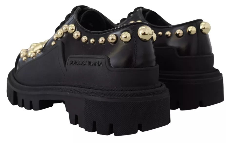 Dolce & Gabbana Zwarte Leren Trekking Derby Schoenen met Versieringen
