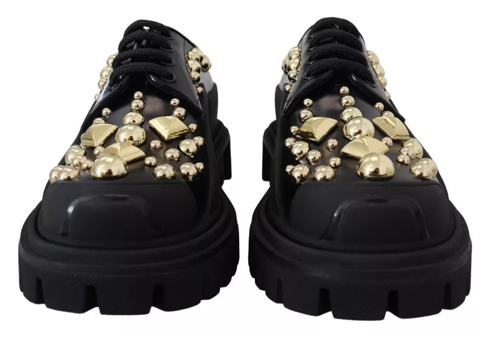 Dolce & Gabbana Zwarte Leren Trekking Derby Schoenen met Versieringen