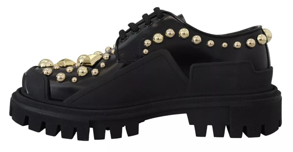 Dolce & Gabbana Zwarte Leren Trekking Derby Schoenen met Versieringen